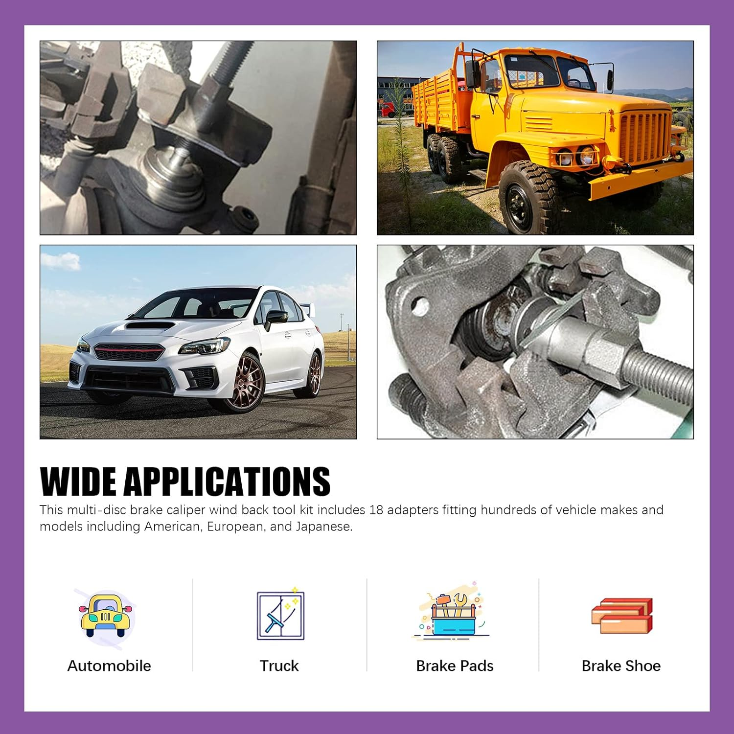 Swpeet 22Pcs Heavy Duty Disc Brake Piston Caliper Compressor Rewind Tool Set Wind Back Tool Kit, Compressor Rewind Tool Set for Brake Pad Replacement Reset, Fits Most American European Japanese Autos image number 2