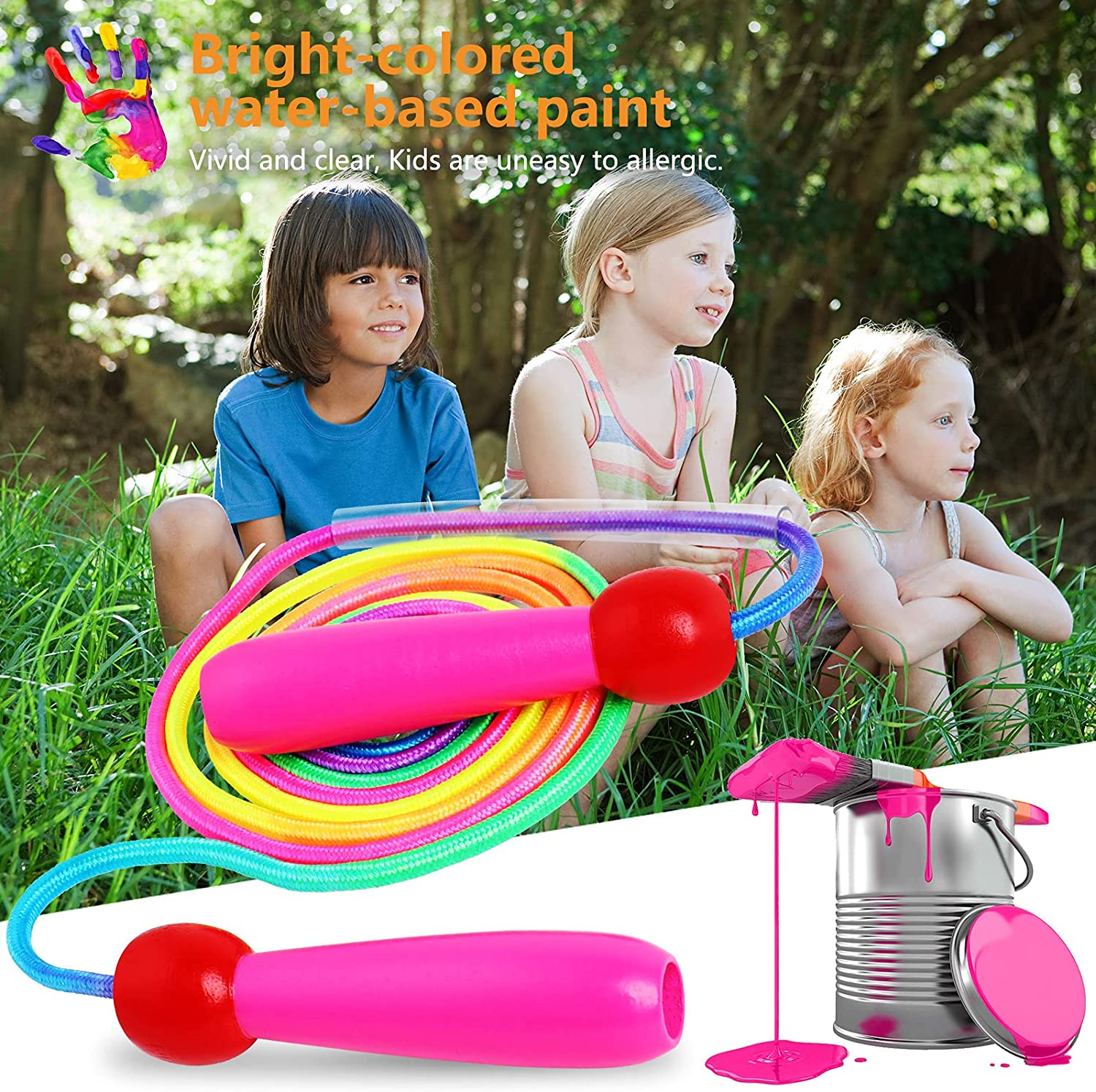 Hianjoo [2 Pack] Skipping Rope, Kids Adjustable Cotton Rope Wooden Handle Jump Rope for Children Boys and Girls for Exercise Fitness Training Weight Loss Outdoor Activity, Pink and Blue image number 2