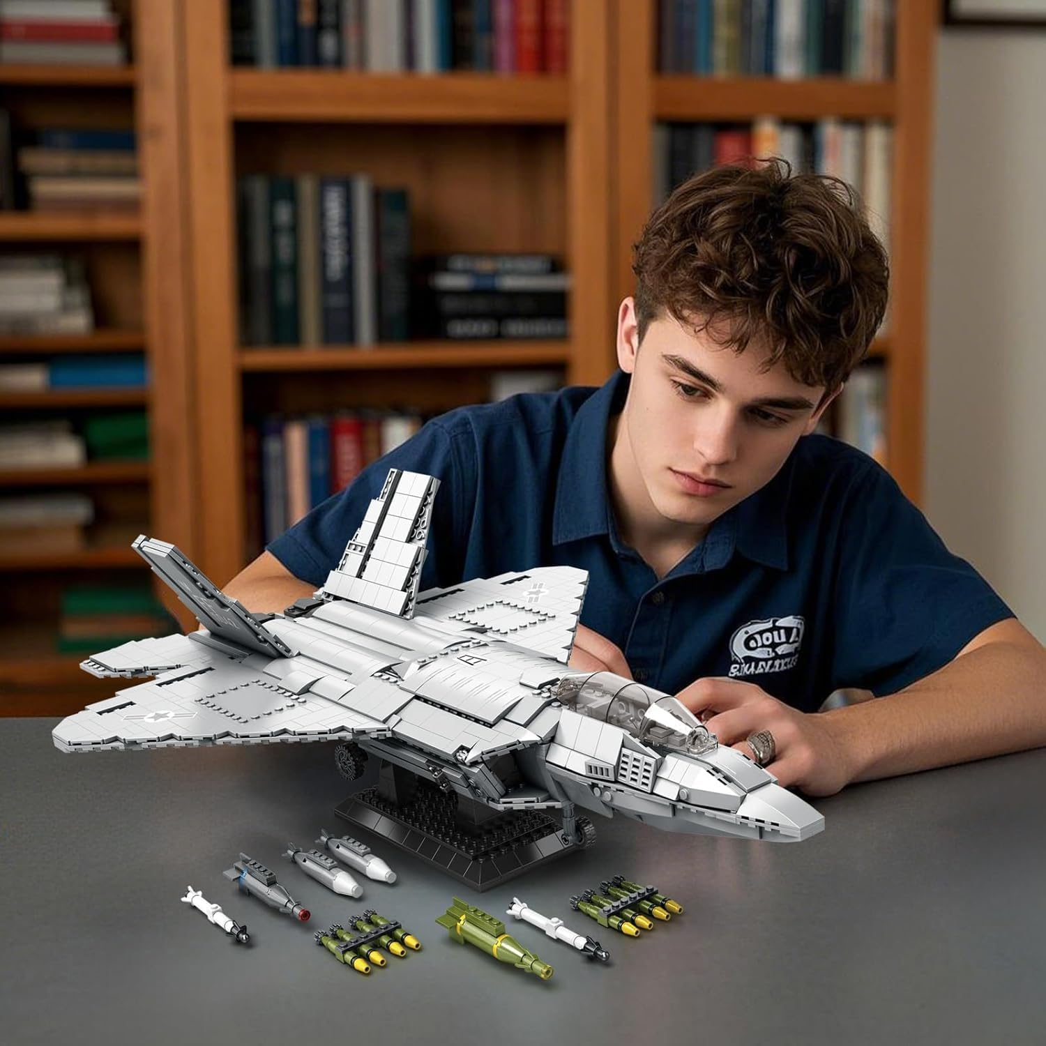 Reobrix 33020 F-22 Raptor Building Block Set with Missiles, Fighter Jet Model Building Kit, Military Airplane Toy for Aviation Enthusiasts, Kids and Adults, 1729 PCS image number 4