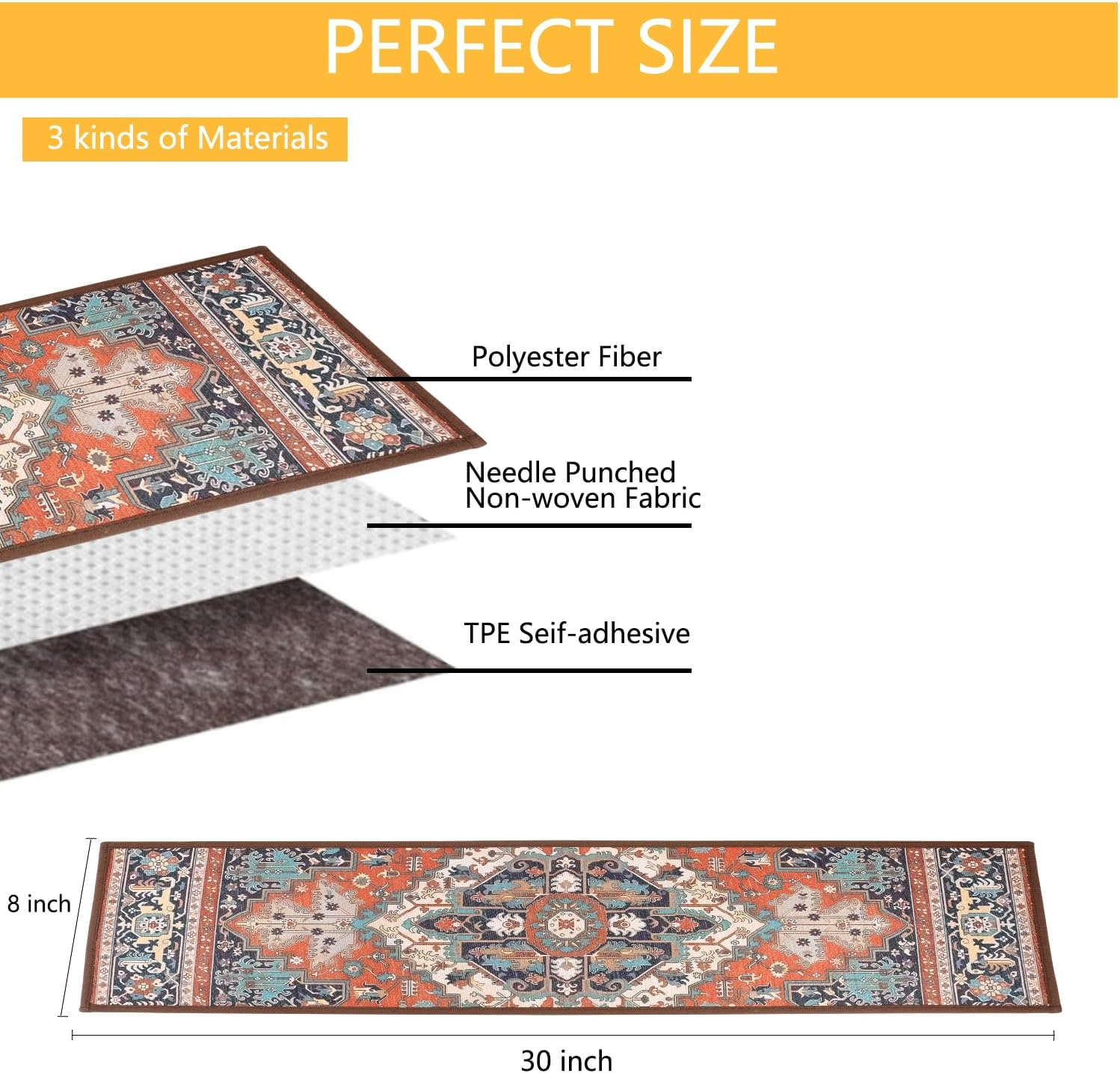 SUPPI 8"X30" Stair Treads, 15PCS Non Slip Stair Runners for Wooden Steps Indoor, Clear Slip Resistant Stairs Tread Grip Tape, anti Slip Staircase Step Tread, Self Adhesive Strips Outdoor(Red) image number 3