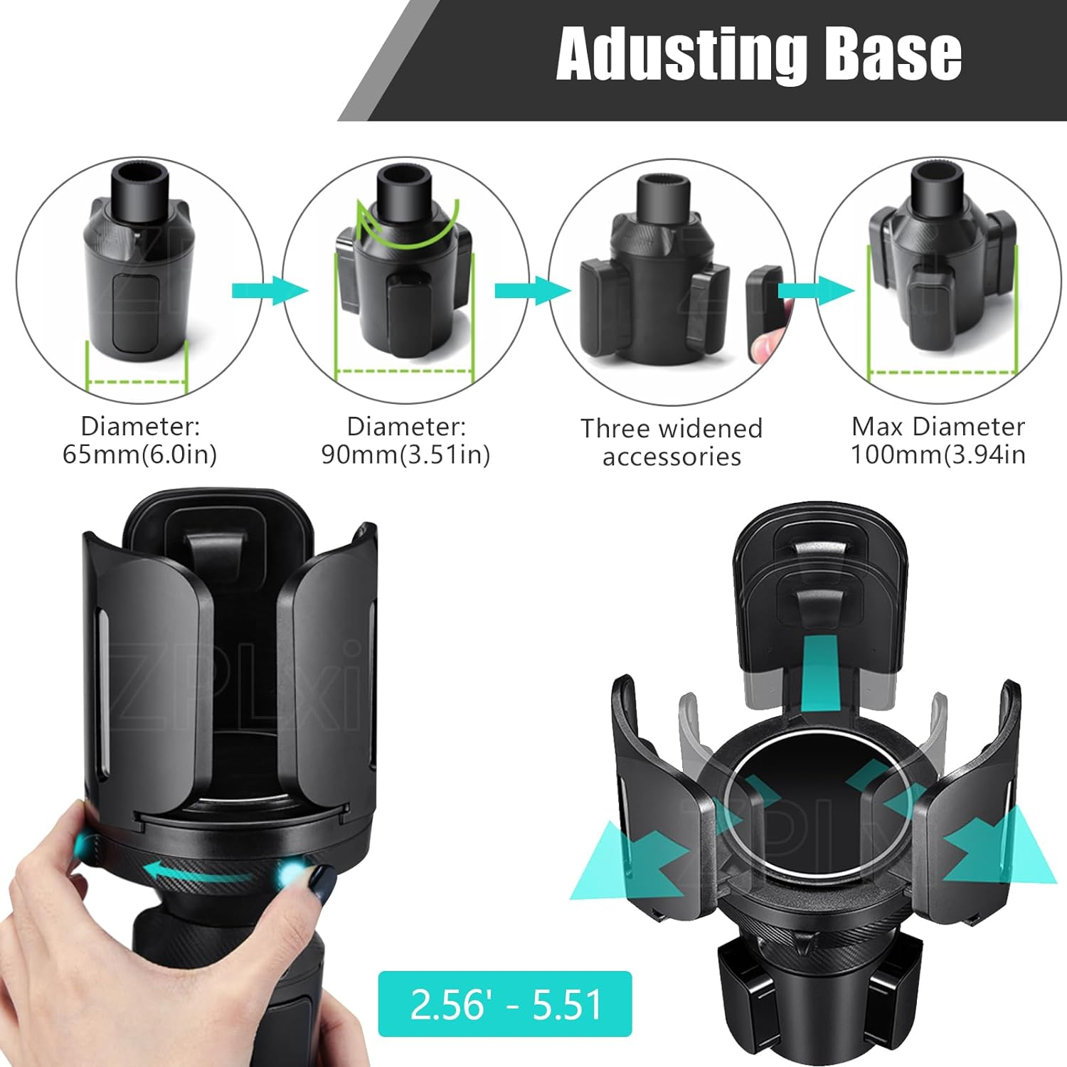 Car Cup Holder Expander with Adjustable Base Fits Most Car, Large Automotive Drink Holder Adapter for 7-14Cm, Expandable Cars Cup Holder Extender for Large Bottles, Cup, Mugs image number 5