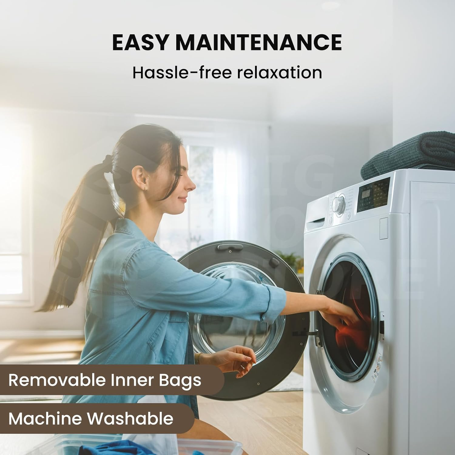 Viviendo Bean Bag Chair Cover (No Filler) for Kids and Adults with Armrest and Ottoman, Stuffable Storage Bag with Zipper, Soft Comfy Extra Large Bean Bag Chair Lazy Lounger Floor Sofa Blue image number 5