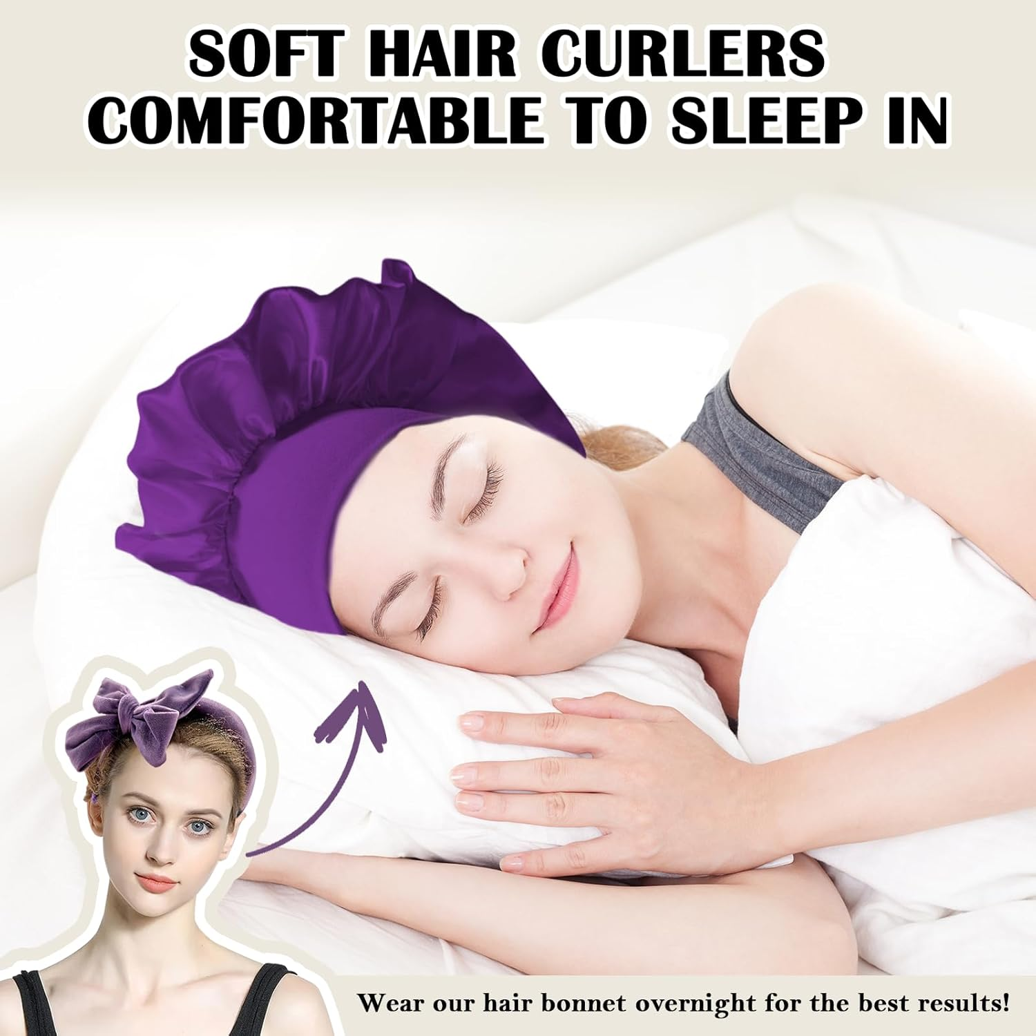 ZILAMPU Heatless Hair Curler, Heatless Hair Curlers to Sleep in Overnight Curls Headband, 70" Long Soft No Heat Curling Headband for Women Girl Long Wave Hair Rollers, 9 PCS Heatless Curl Set -Purple - Leopard Print image number 7