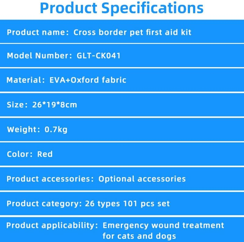 AIMALL Comprehensive Pet First Aid Kit, Cat and Dog Emergency Wound Treatment Pack, 101-Piece Set, Durable EVA and Oxford Fabric Case, Red image number 6