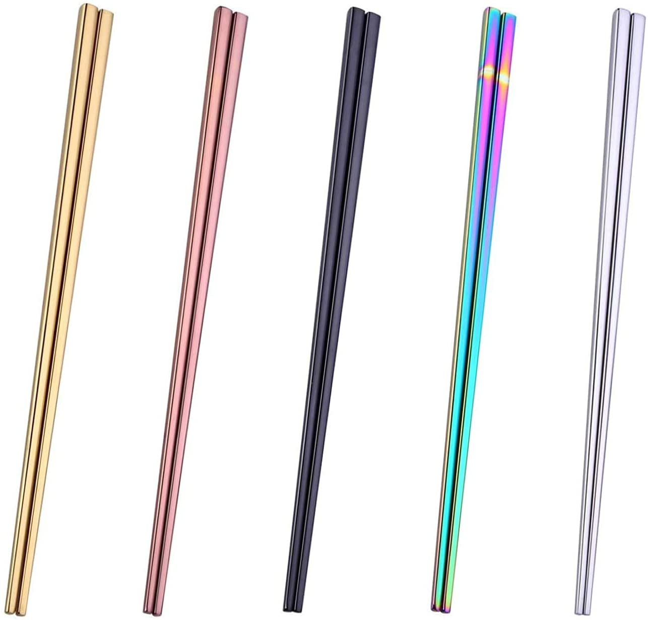 Stainless Steel Chopsticks - 5 Pairs Multicolor Reusable Dishwasher Safe Metal Chopstick - Lightweight Non-Slip 304 Stainless Steel Chop Sticks - Easy to Use and Clean (No Color Fading) image number 3