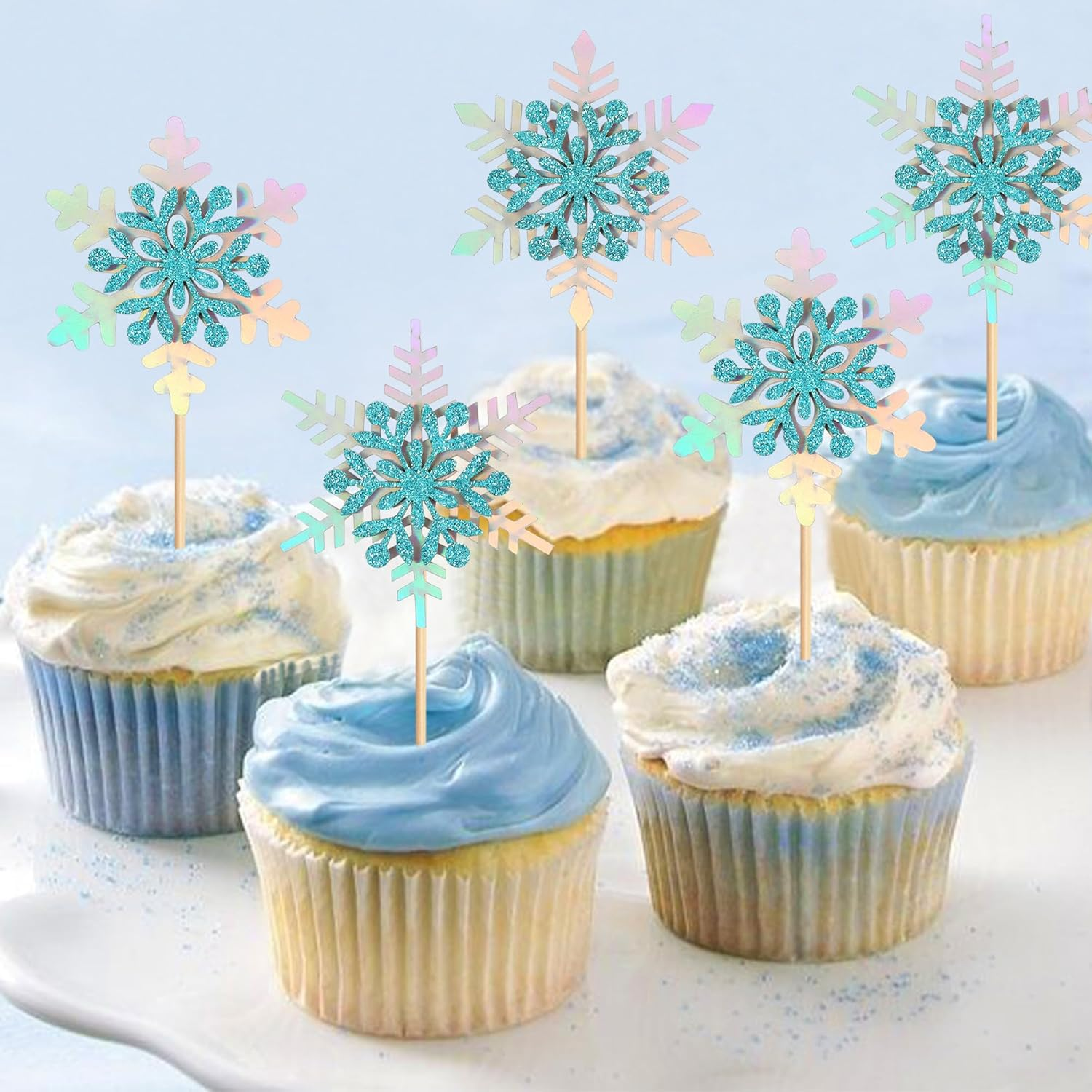 Ercadio 24 PCS Snowflake Cupcake Toppers Assemble Glitter Double Layers Winter Snowflake Cake Picks for Winter Wonderland Baby Shower Birthday Merry Christmas Party Cake Decorations Supplies
