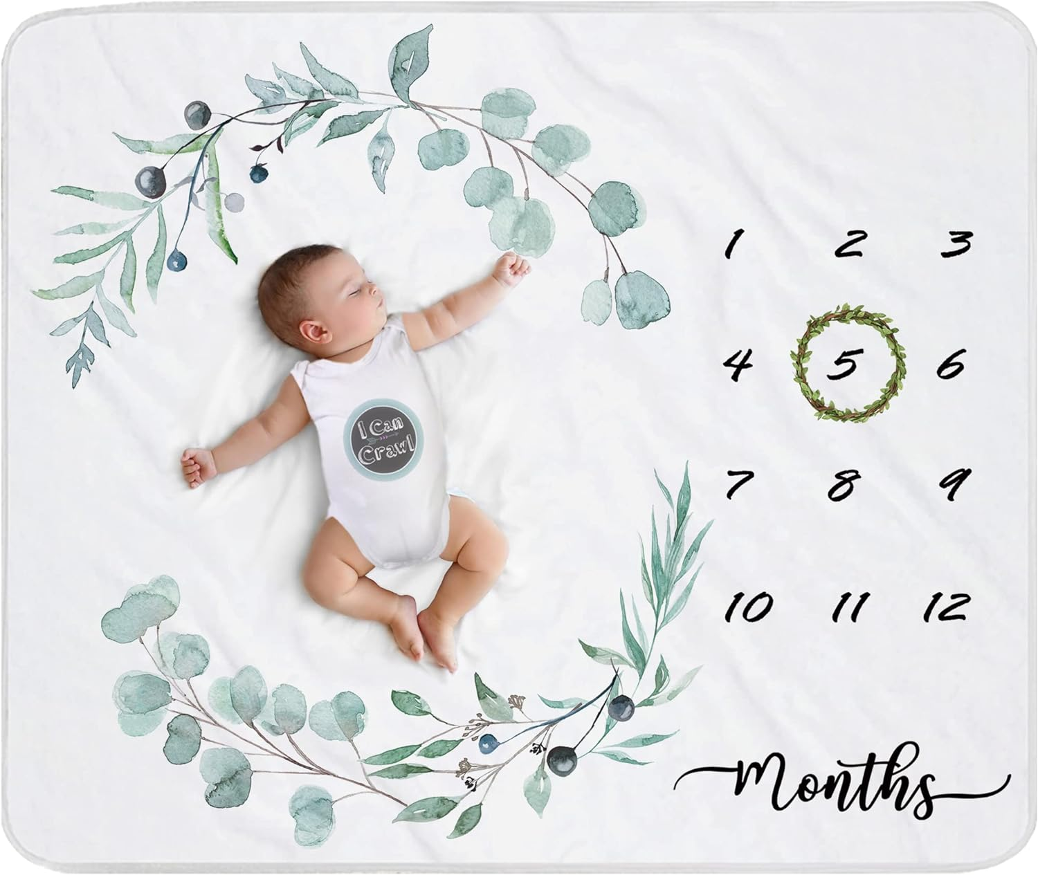Baby Milestone Blanket for Boys & Girls | Soft Monthly Picture Blanket for Newborn | Eucalyptus Nursery Decor | Photo Prop Blankets Gender Neutral 45"X40" image number 5