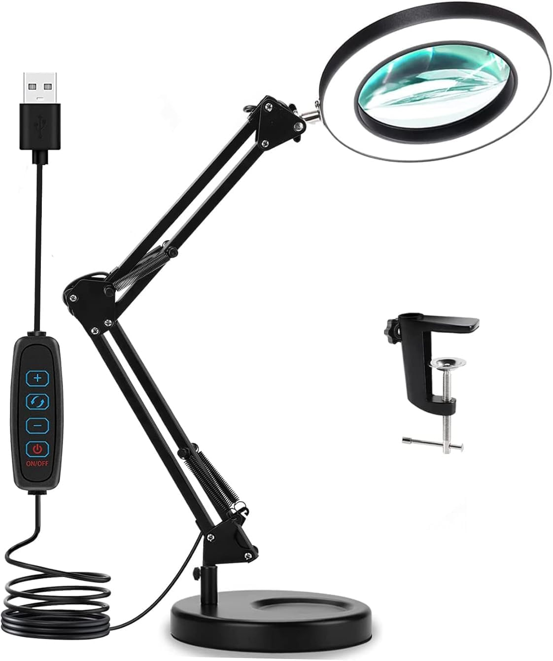 Magnifying Glass with Light and Stand, 8X Real Glass Desk Lamp Clamp, 3 Color Modes Dimmable, LED Lighted Magnifier for Reading Crafts Repair Sewing Close Works image number 2