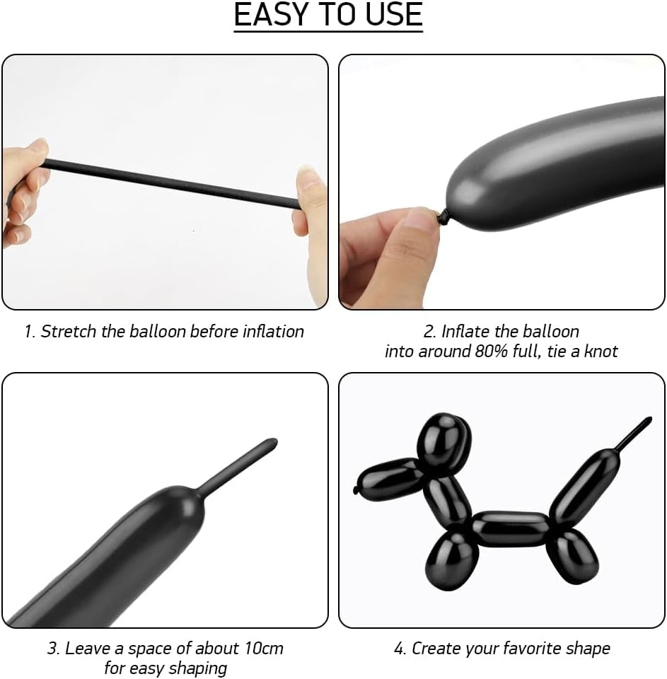 Black 260 Balloons Halloween Balloons Long Balloon for Balloon Animals 100Pcs Long Skinnyballoons for Tying Balloon Arch Qualatex Latex Balloon Animal Decor Halloween Christmas Party Decorations