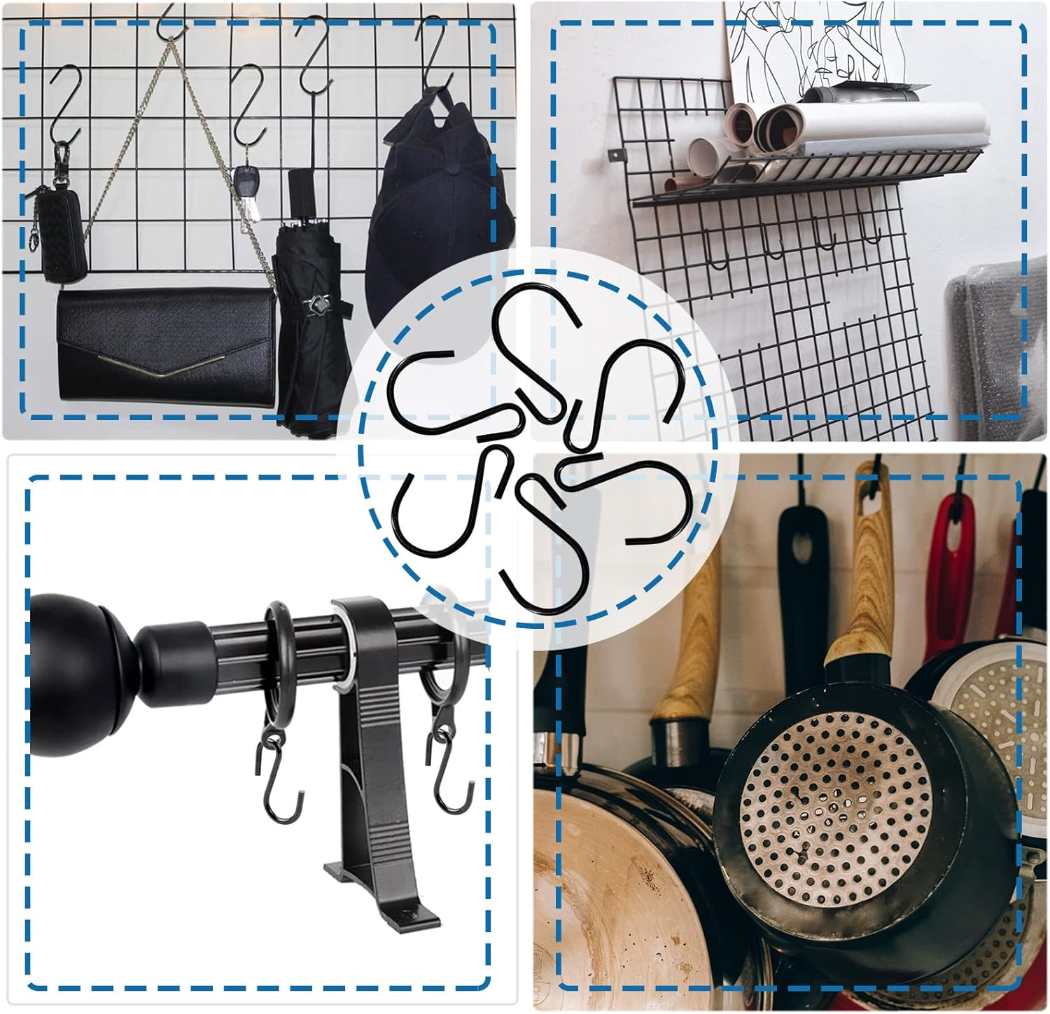 1.8 Inch S Hooks Small S Shaped 20 Pack Black Kitchen Hooks Hanging Clothes Plants Mini S Hooks Heavy Duty