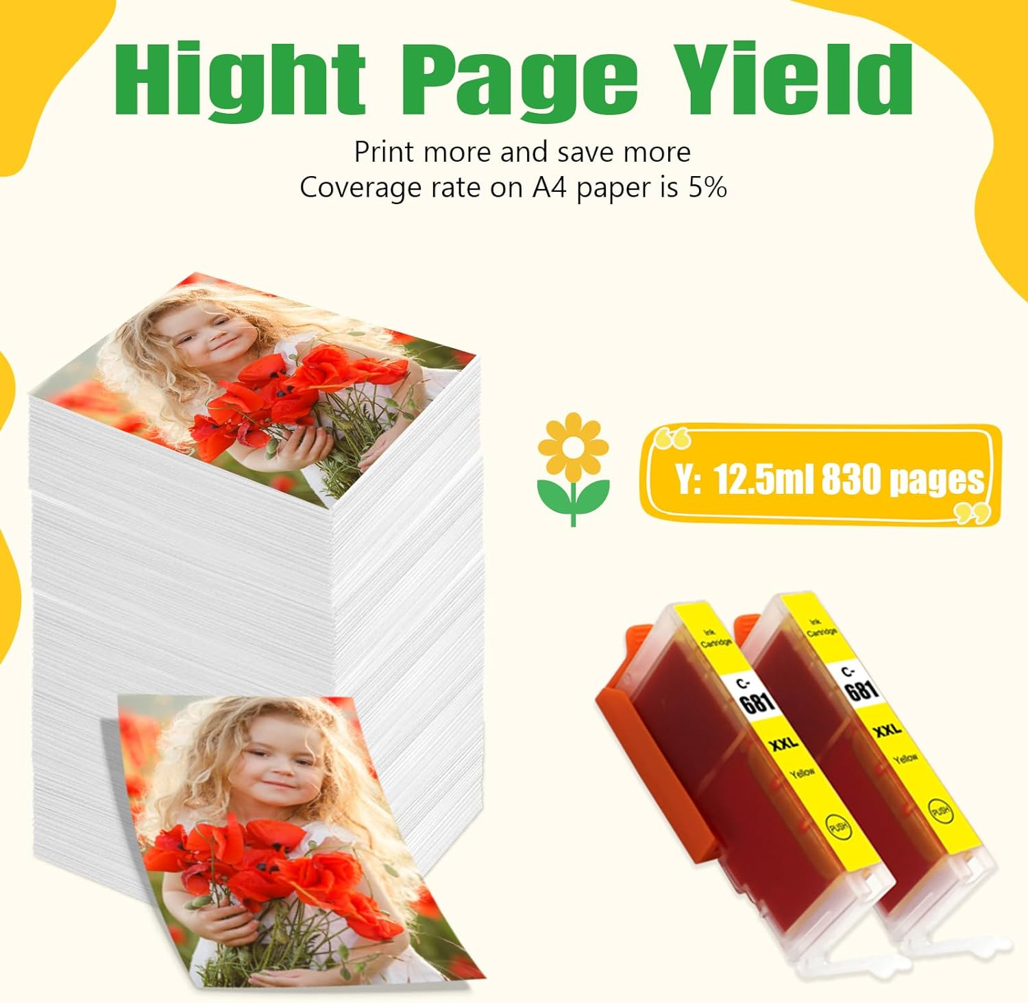 681XXL Ink Cartridges for Canon 681 Compatible with Canon TS706 TR7560 TR8560 TS6160 TS6260 TS8160 TS8260 TS9160 TS9560 Printer Ink Set (Pack of 2) (Yellow) - Black image number 7