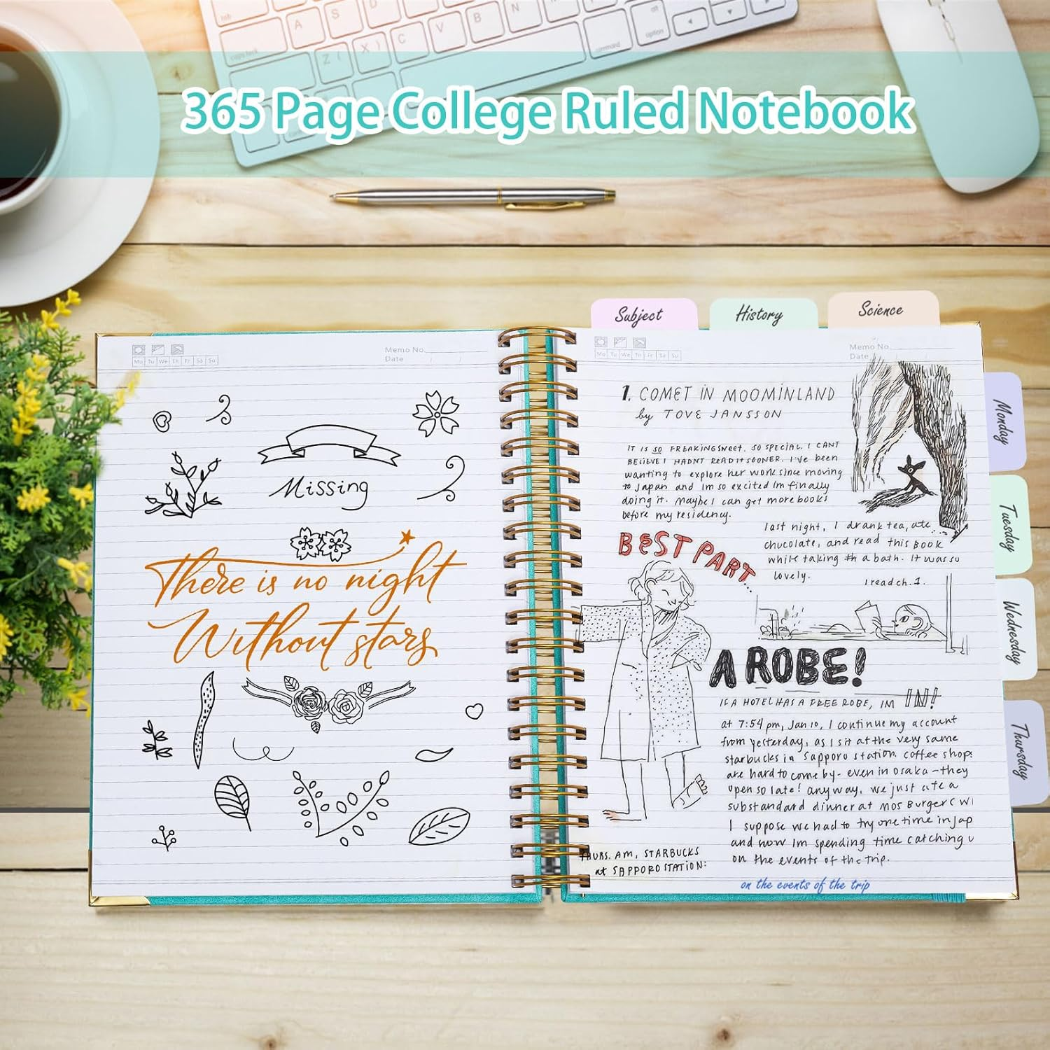 Spiral Notebook, 365 Page Hardcover Leather Notebook Journal, Large B5 Lined Journal for Women Men, College Ruled Notebooks for Work School, Journals for Writing, 24Pcs Index Tabs, 8" X 10", Pink image number 5