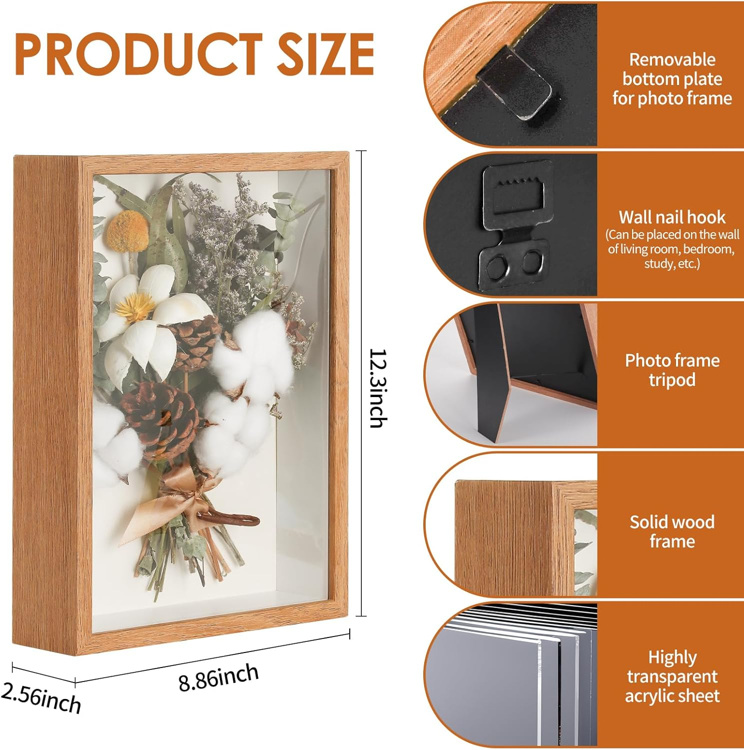 Box Frame, Flower Frame, 3D Picture Frame, Box Picture Frame for Dried Flowers, Crafts, Photos, Money, and Stamps. Great as a Gift for Friends or as Room Decor (Burlywood) image number 3