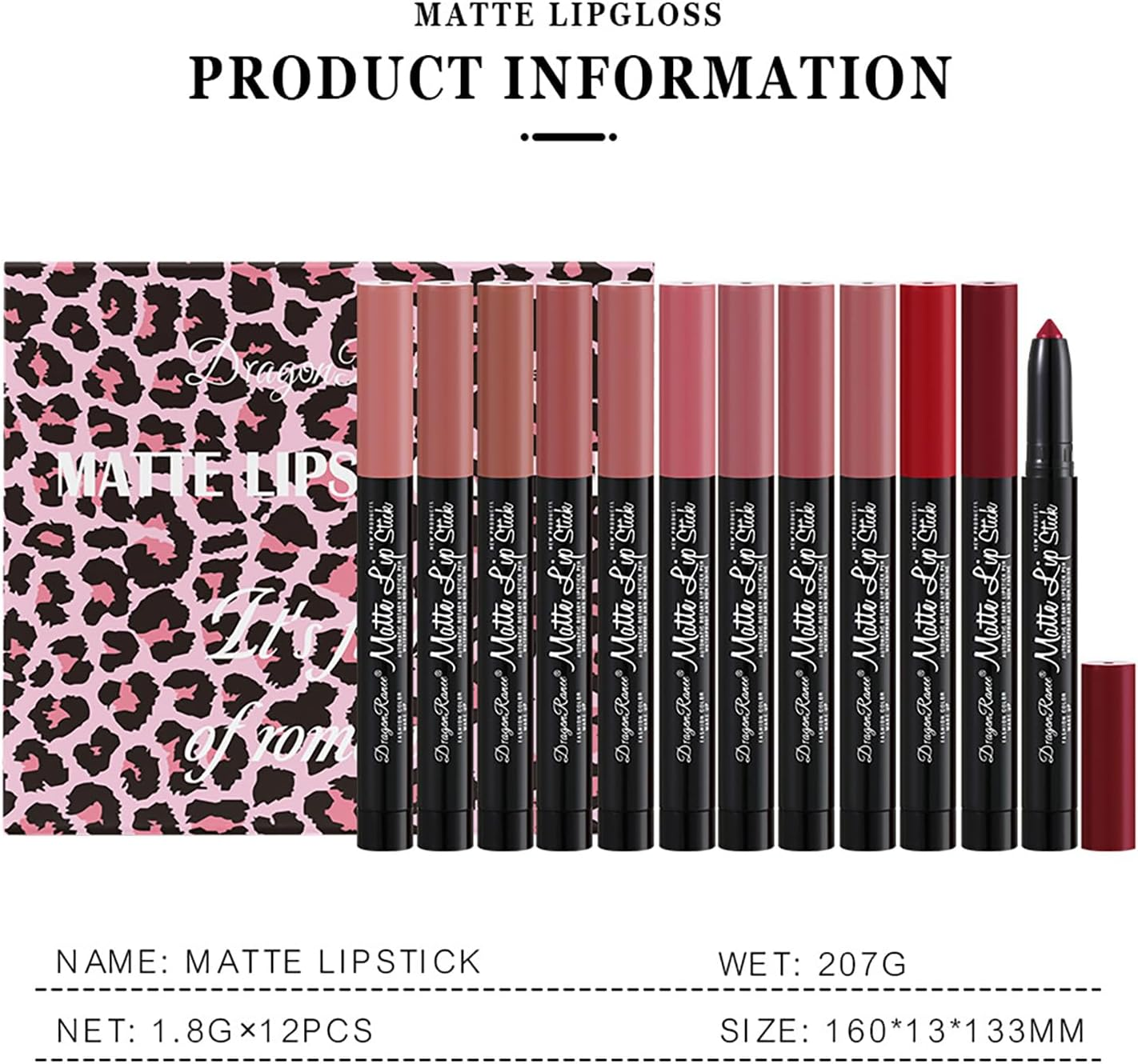 Roseflower 12 Colors Lipsticks Set, Matte Lipstick with Gift Box, Velvet Nude Lipstick Pen with Pencil Sharpener Automatic Lip Liner Set Waterproof Lip Tint Makeup Set Kit Lip Makeup for Women image number 2