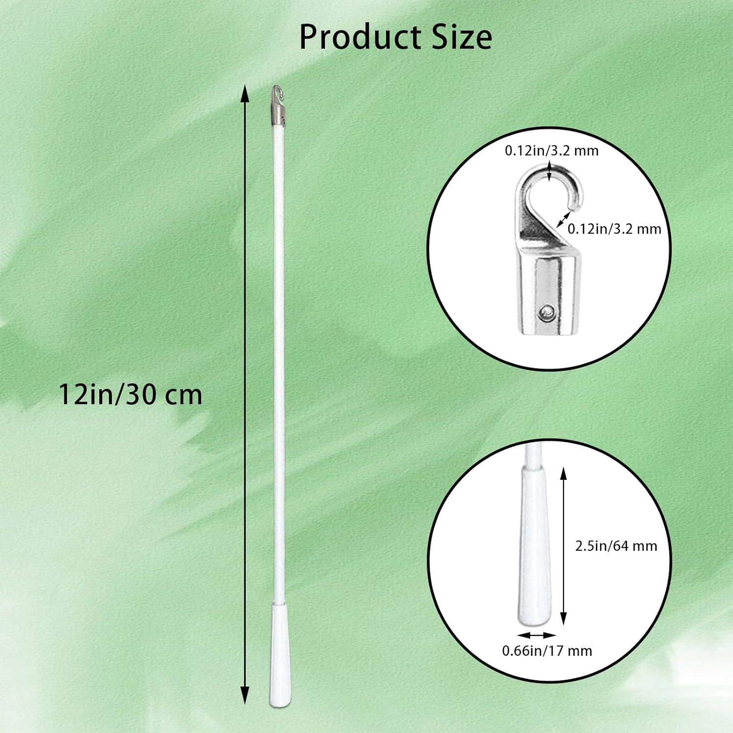 INCAUCA 4 Pack Blind Wand with Metal Hook, 12 Inch White Fiberglass Window Blind Tilt Wand, Vertical Blind Wand Control Replacement, Blind Rod Replacement, Blind Opener Stick