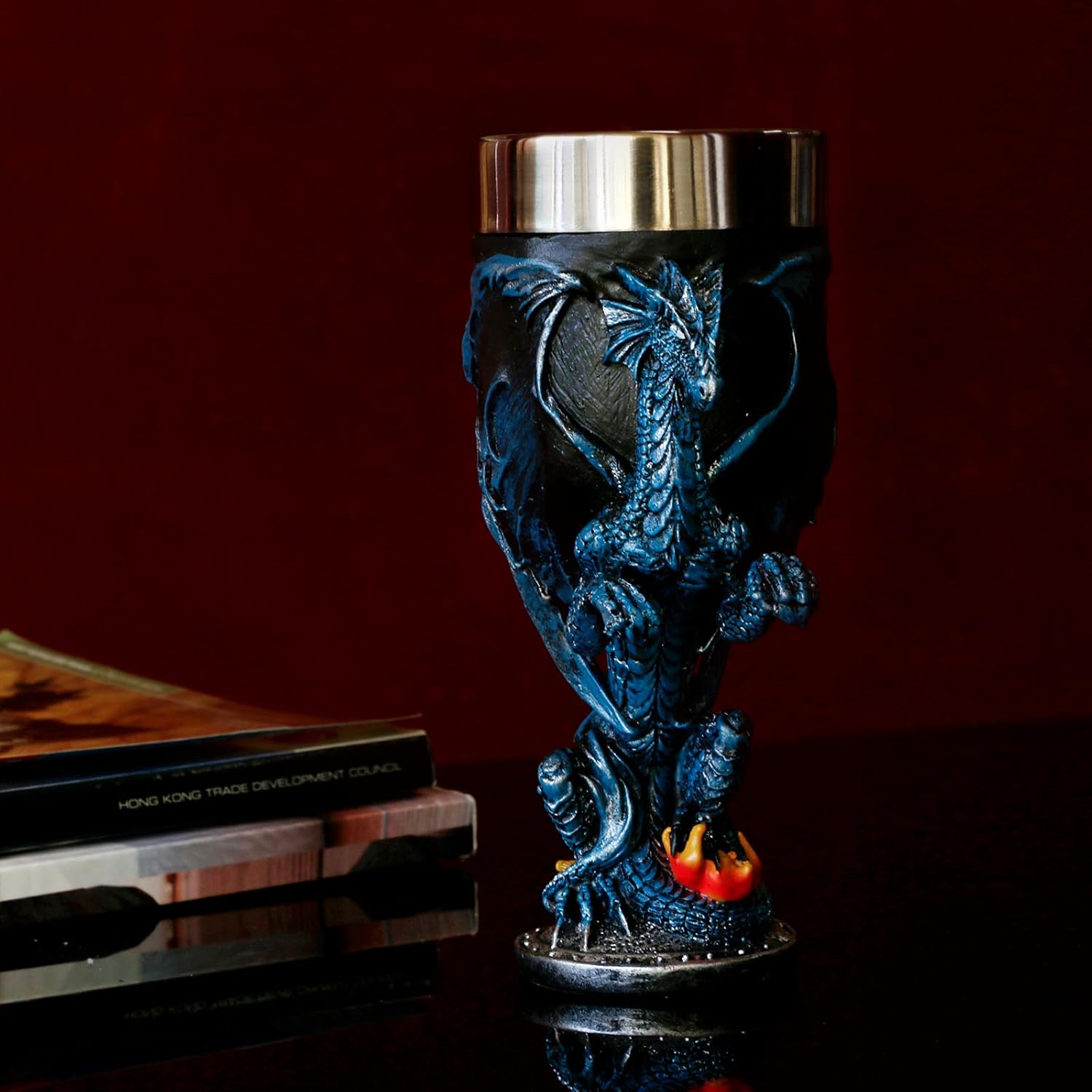 Medieval Fantasy Blue Dragon Goblet - Dungeons and Dragons Gifts Party Decoration - D&D Game Chalice Cup of Thrones Merchandise 7Oz Stainless Steel Gothic Drinking Cups image number 4