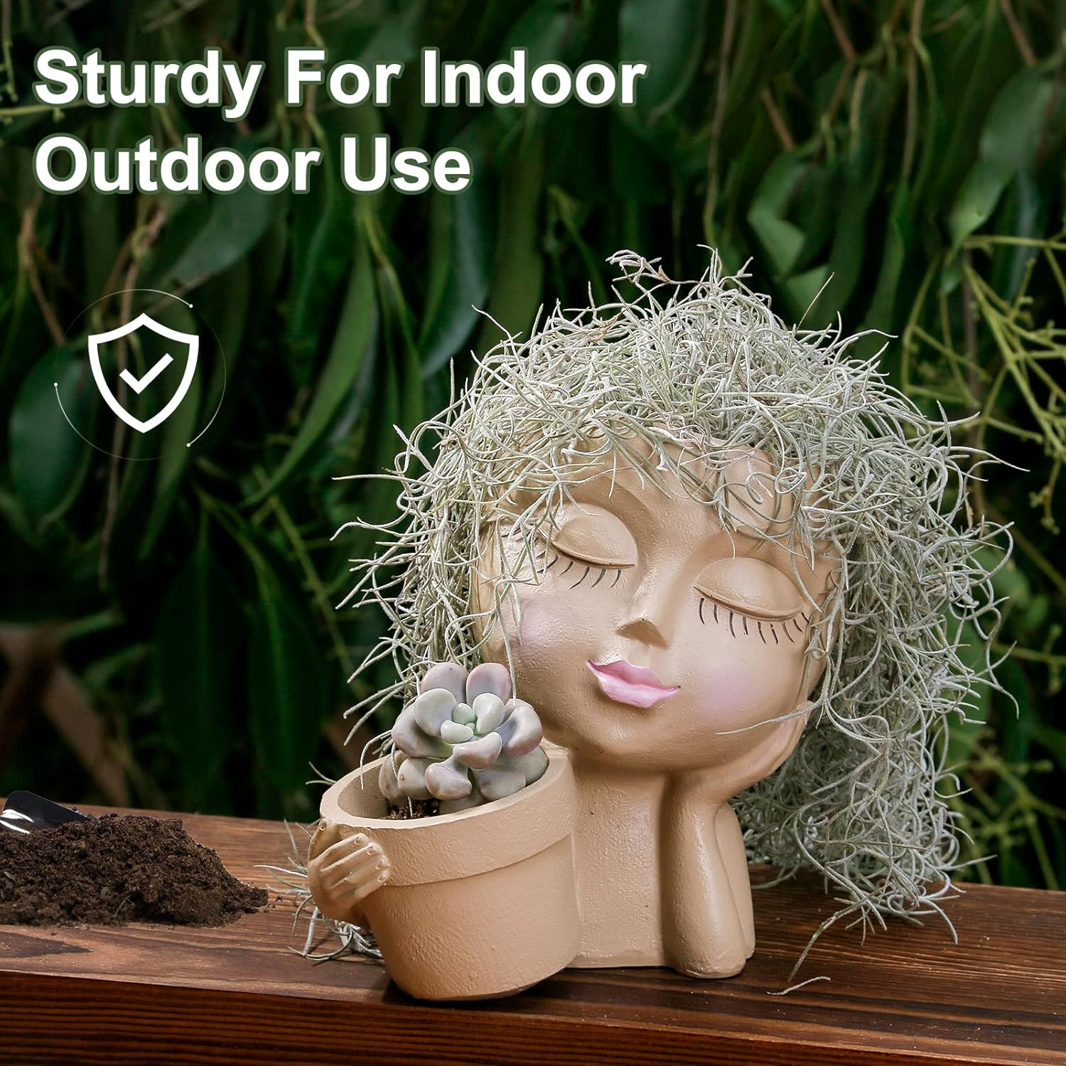 Face Planters Pots Head Planter for Indoor Outdoor Plants - Cute Plant Pots for Flower Succulent with Drainage Hole - Ideal Present Ideas(Khaki Lady) image number 1