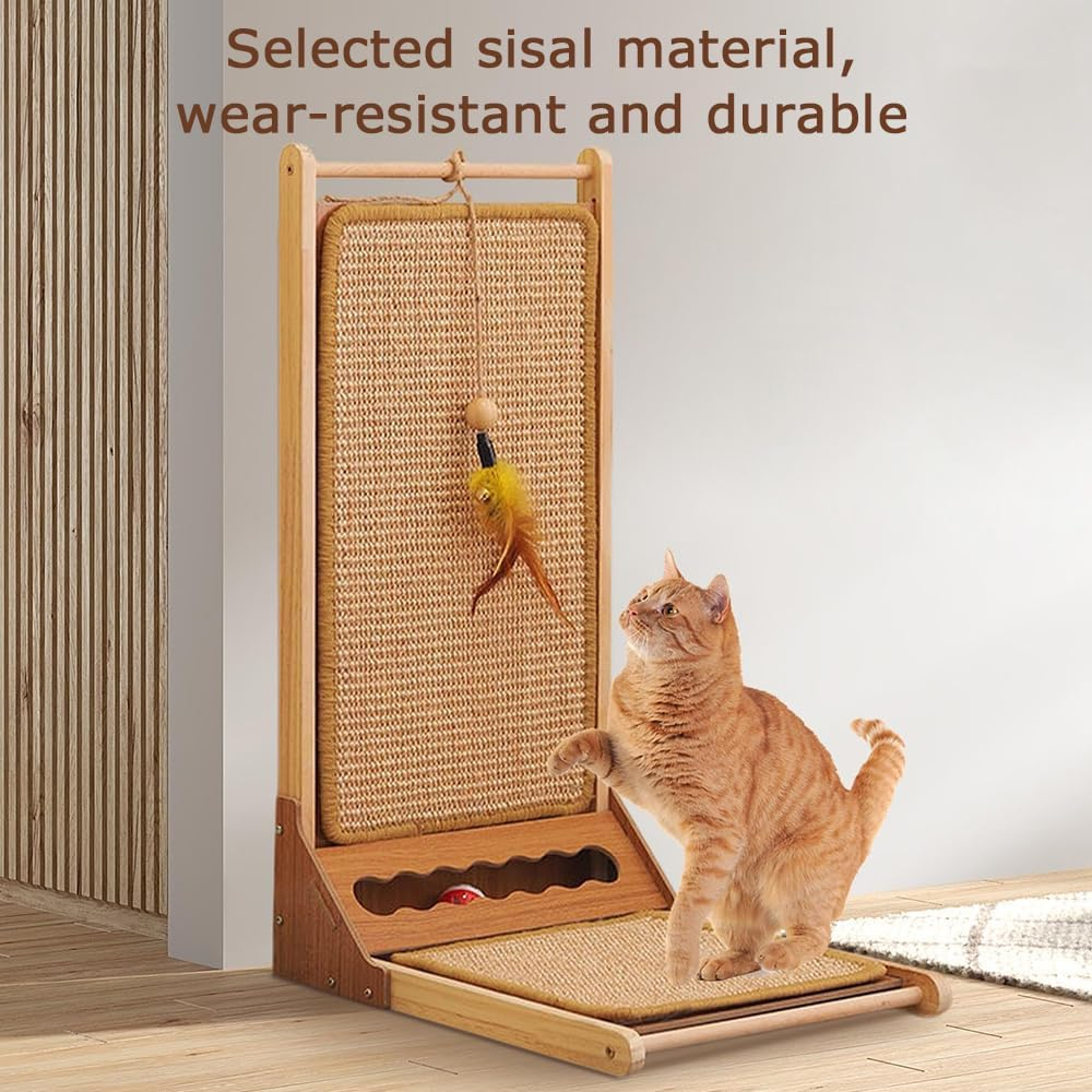 L Shape Cat Scratcher, Sisal Cat Scratching Board, Vertical Cat Scratcher with Toy, Protective Home Furniture, Suitable for Indoor Outdoor Cats and Kittens Playing image number 2