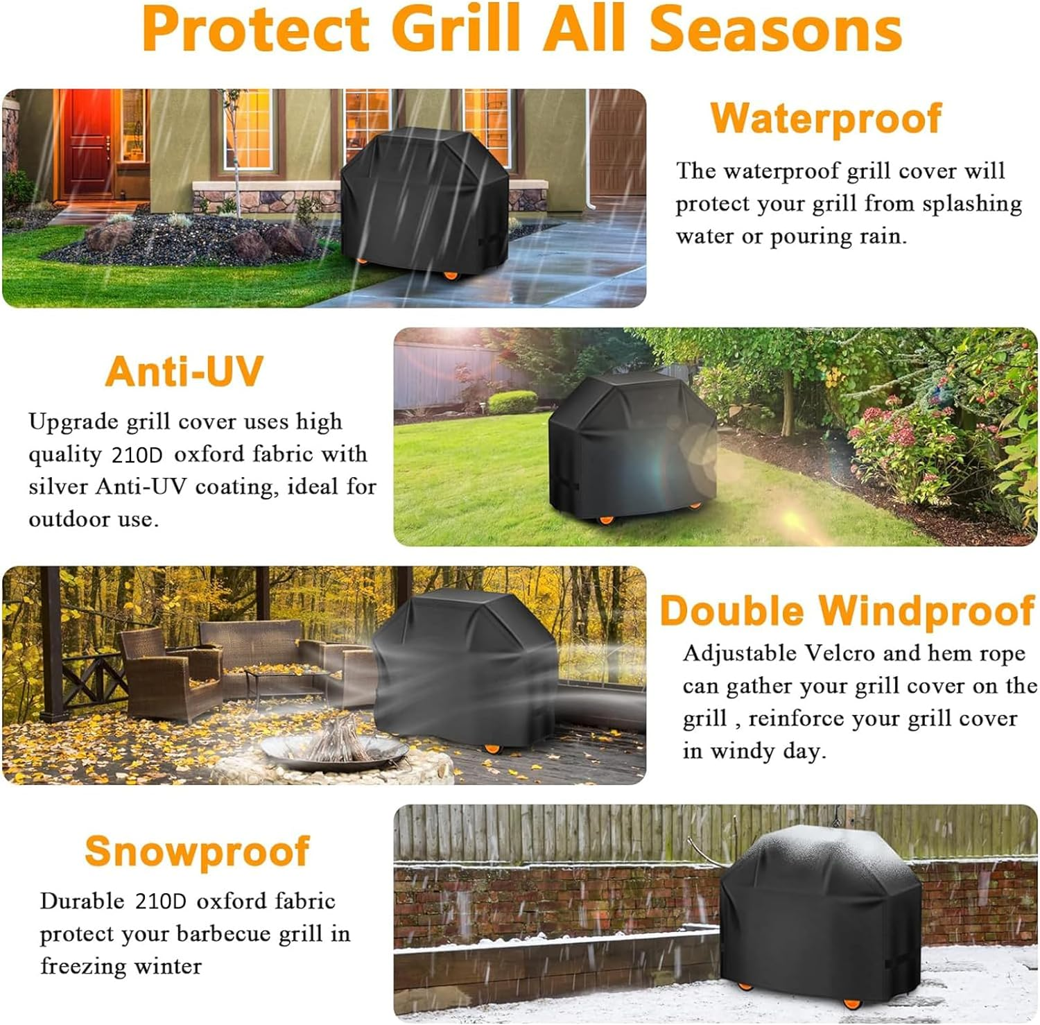 Universal Waterproof BBQ Grill Cover,Uv-Resistant Outdoor Barbecue Protector,Black,57 Inch