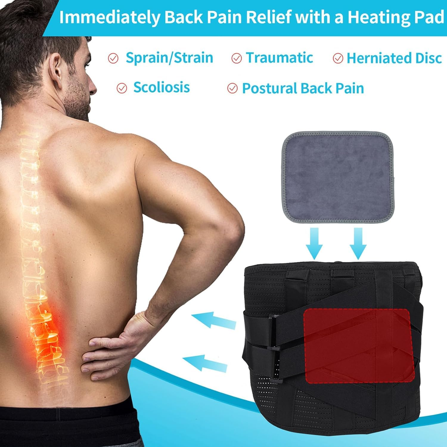 Heated Back Braces, Breathable Back Support Belt with Heating Operated by Rechargeable Battery for Lower Back Pain Relief, Lumbar Support for Men and Women for Herniated Discs, Sciatica(Xl) image number 6