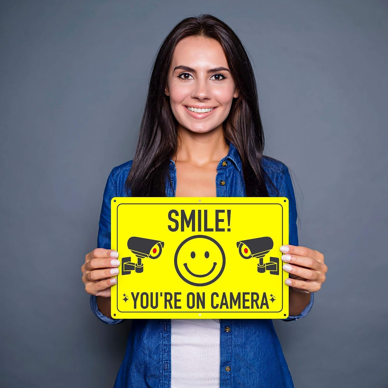 ASSURED SIGNS Smile You'Re on Camera Sign - 2 Pack - 11.75 X 8 Inch - Ideal Aluminum Video Surveillance Security Signs to Prevent Trespassing on Private Property - Perfect for House, Business, Yard or Private Driveway image number 1