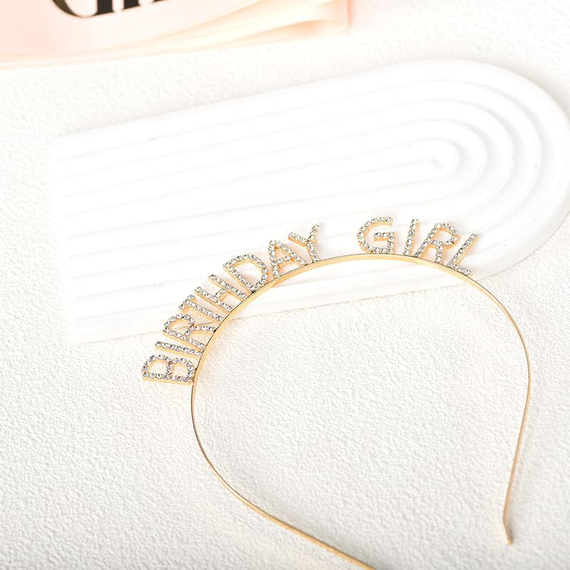 Guqqeuc Birthday Crown Sash for Girls & Women - Pink Rhinestone Tiara & Sash Set - Perfect for 16Th, 21St, 18Th Birthday Parties - Adjustable Size image number 3