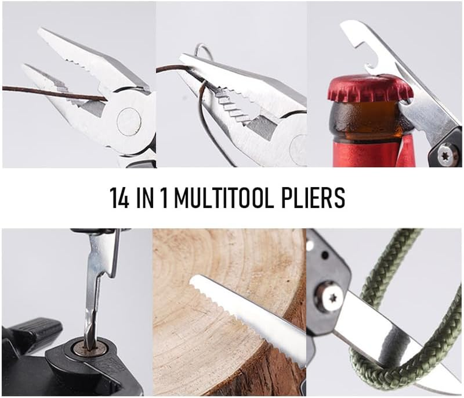 LMX 14 in 1 Pocket Multitool Pliers, Gifts for Men, with Safety Lock and Nylon Sheath for Survival, Camping, Hunting, Fishing and Hiking (Black) image number 2