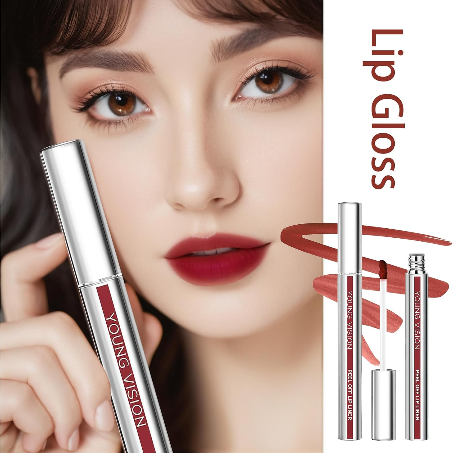 2 Pieces of Lip Stain Peel Off, Highly Colored Lip Tint Peel Off, Non-Stick Cup Magic Lip Oil, Matte Effect Suitable for Girls image number 3