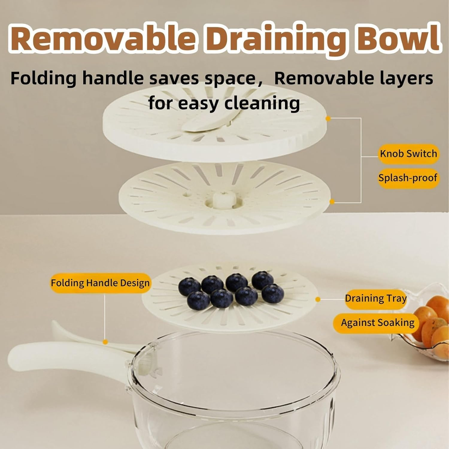 Foldable Colander with Lockable Lid, Multifunctional Strainer Bowl Food Drainer for Kitchen and Fridge, BPA Free Fruit and Vegetable Washing Bowl with Portable Handle for Easy Storage image number 2
