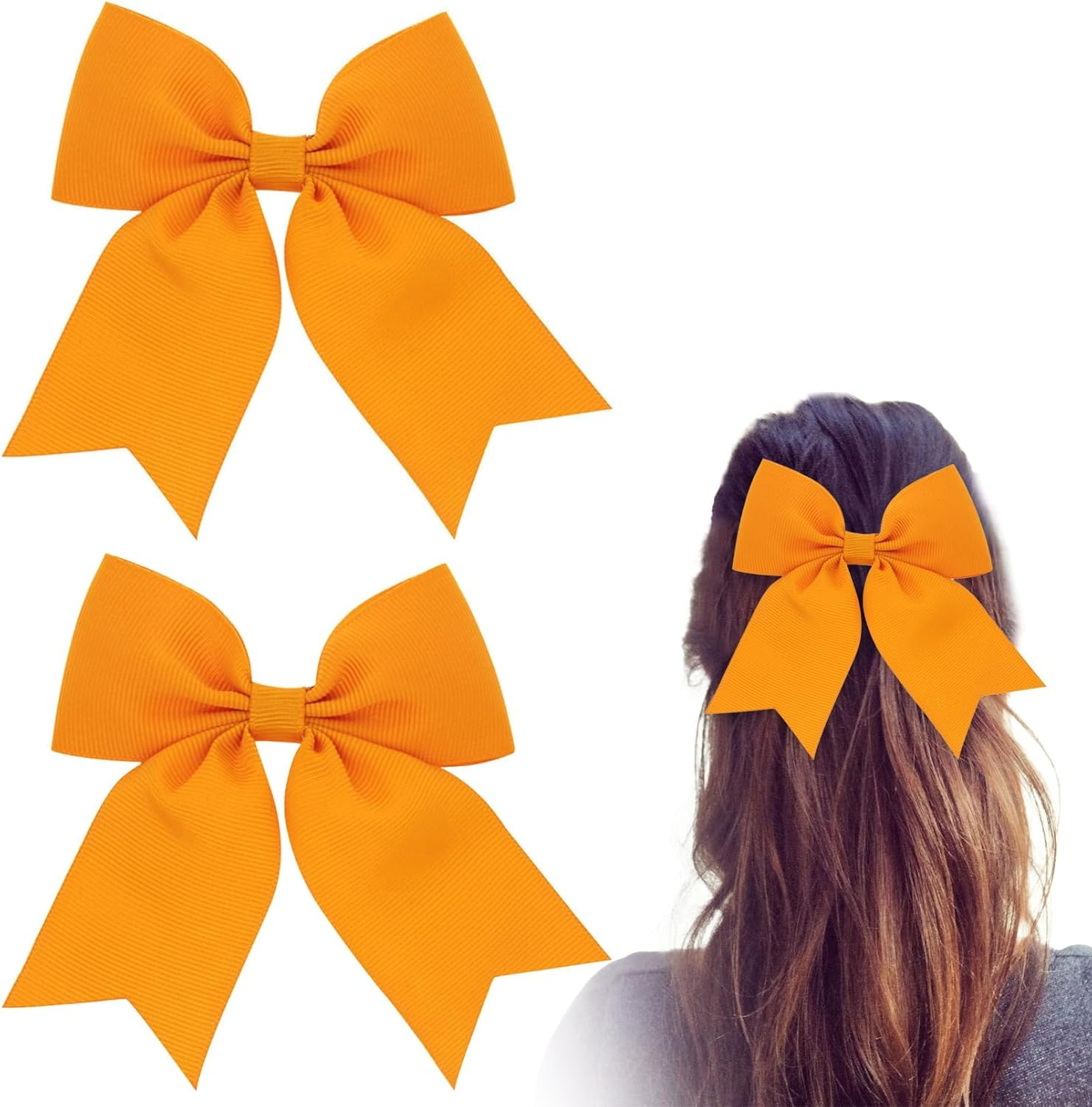 2 Pieces Large Orange Velvet Hair Bows, Women and Girls, Modern Solid Orange Hair Clip, 1 Count image number 4