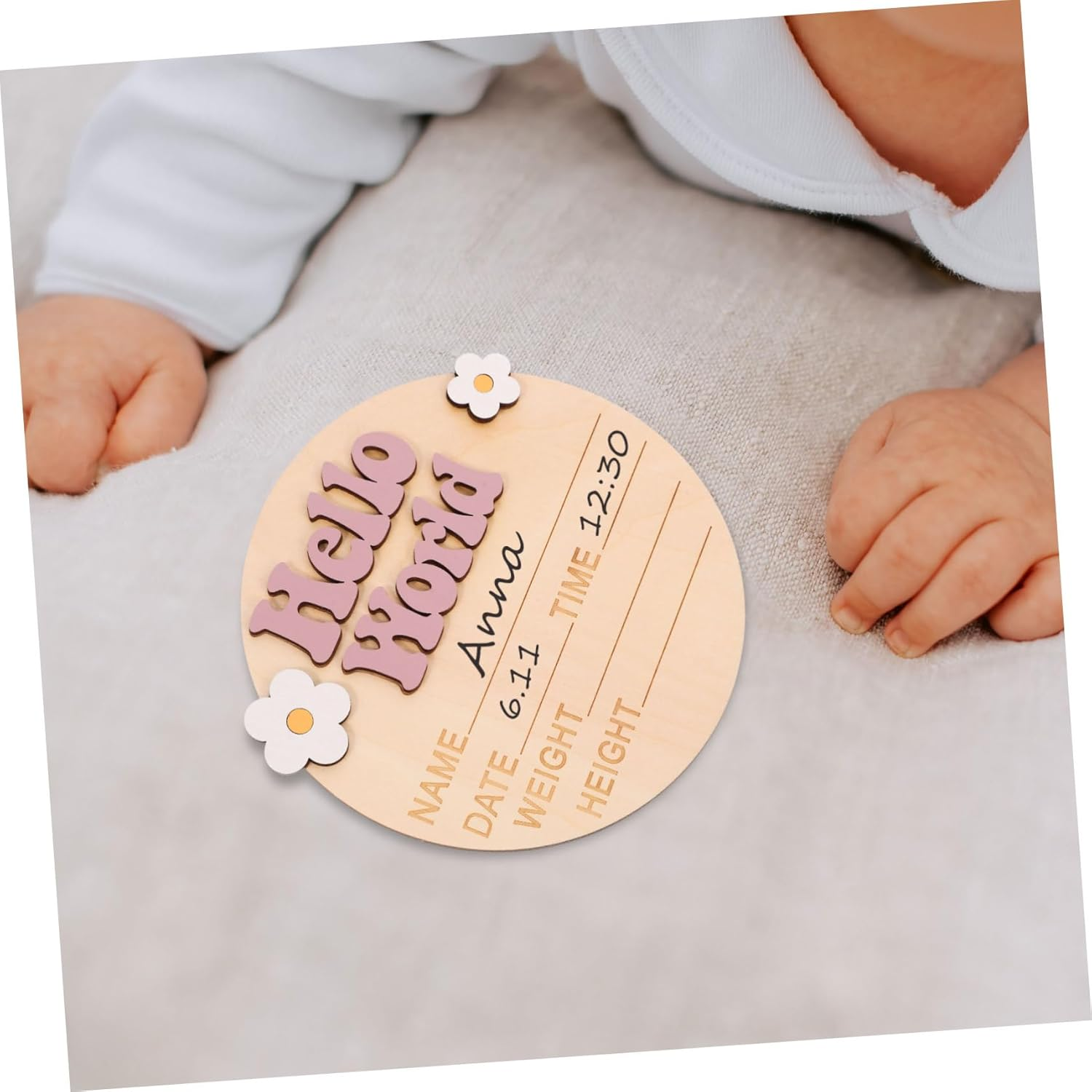 Generic Baby Announcement Sign Newborn Birth Announcement Sign for Nursery Decor Rustic Wood Material with Flower Decoration Photo Prop for Newborn Party Celebration - Multi image number 2