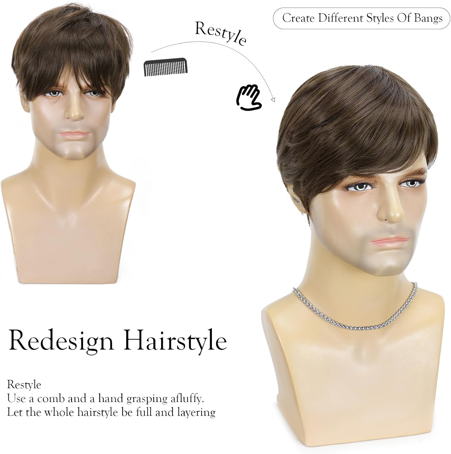 Short Straight Synthetic Wig for Men Male Hair Fleeciness Realistic Brown Mix Natural Full Wigs Yanyu