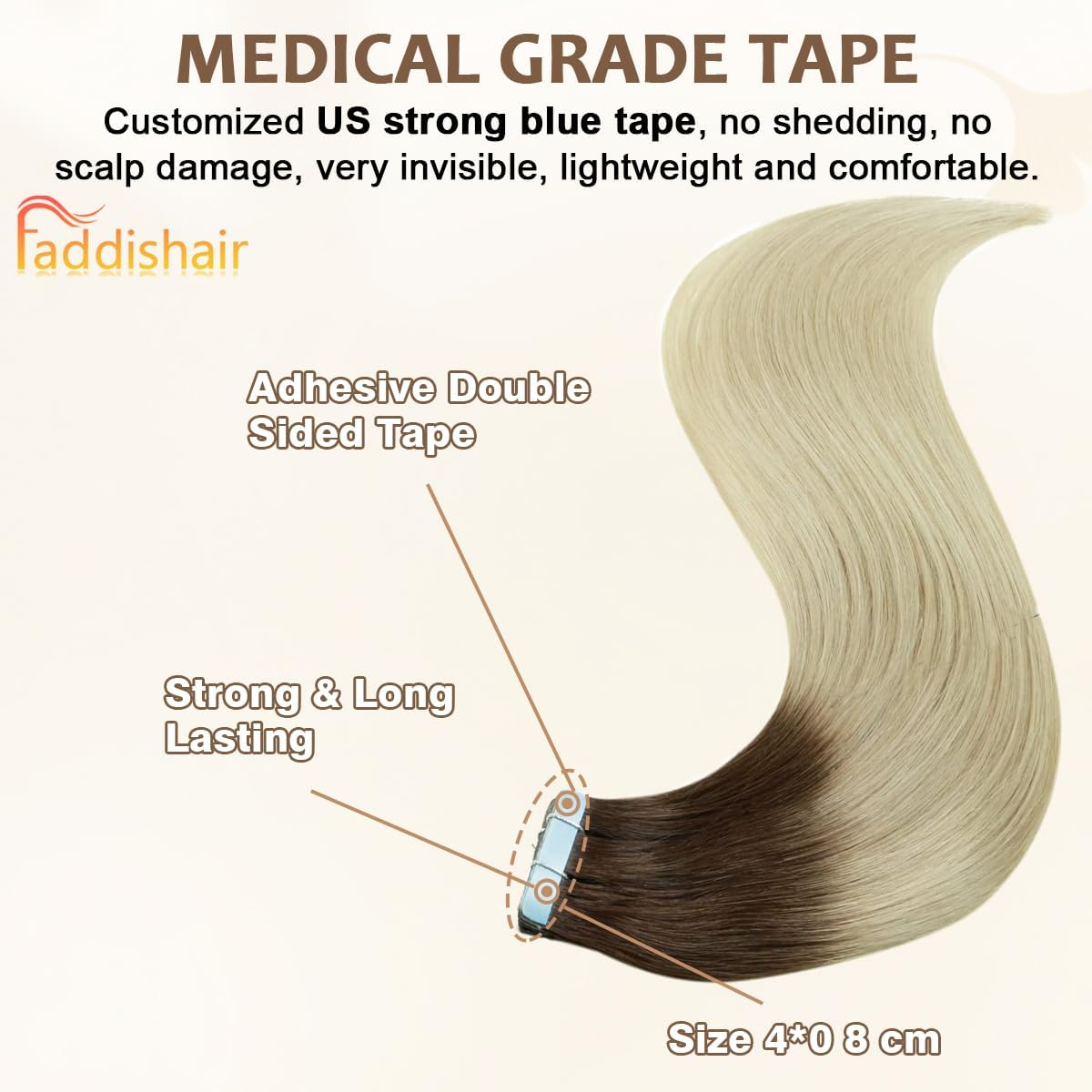 Tape in Human Hair Extensions D.Brown to Ash Blonde 20Pcs 50G Invisible Tape in Hair Extensions 18 Inches (D.Brown to Ash Blonde) image number 1