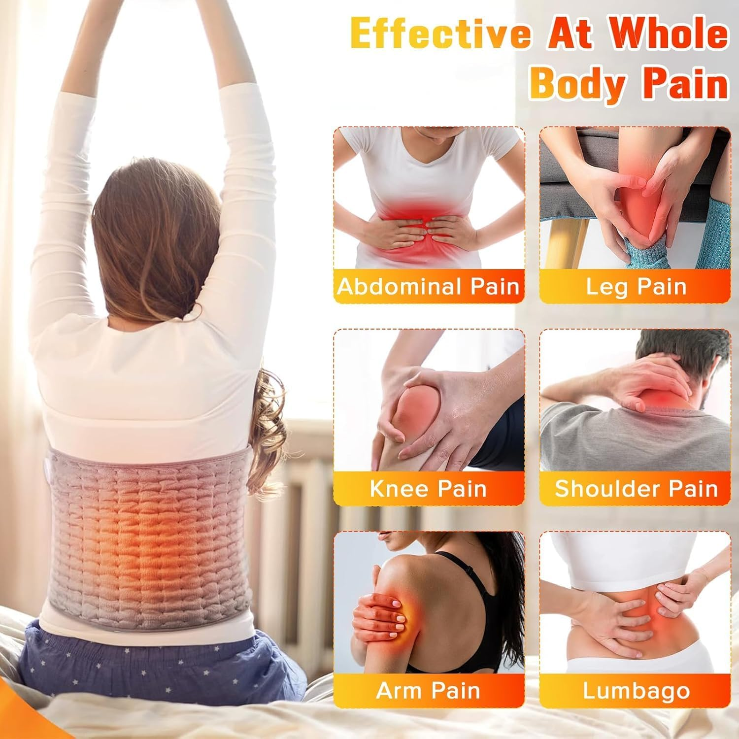 Yakiter Heating Pad for Back Pain, 30X125Cm Heating Pad with 9 Heating Levels and 4 Timer Auto Off, Fast Heating，For Cramps Neck Abdominal Shoulder, Machine Washable image number 4