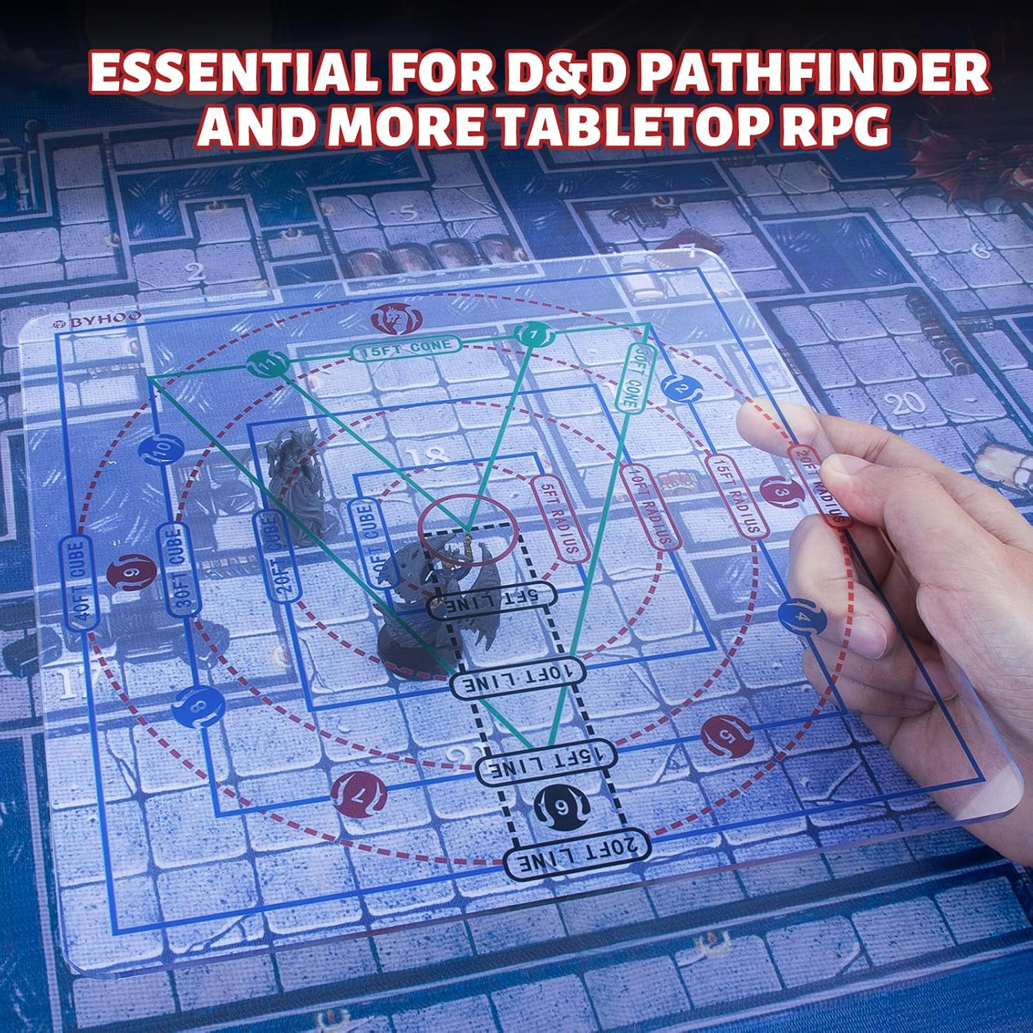 Byhoo Spell AOE Damage Template Upgrade, Acrylic Area Effect Marker for DND 5E 3E Pathfinder and More Tabletop RPG, Ideal Game Accessory for Dungeon Master and D&D Fans image number 2