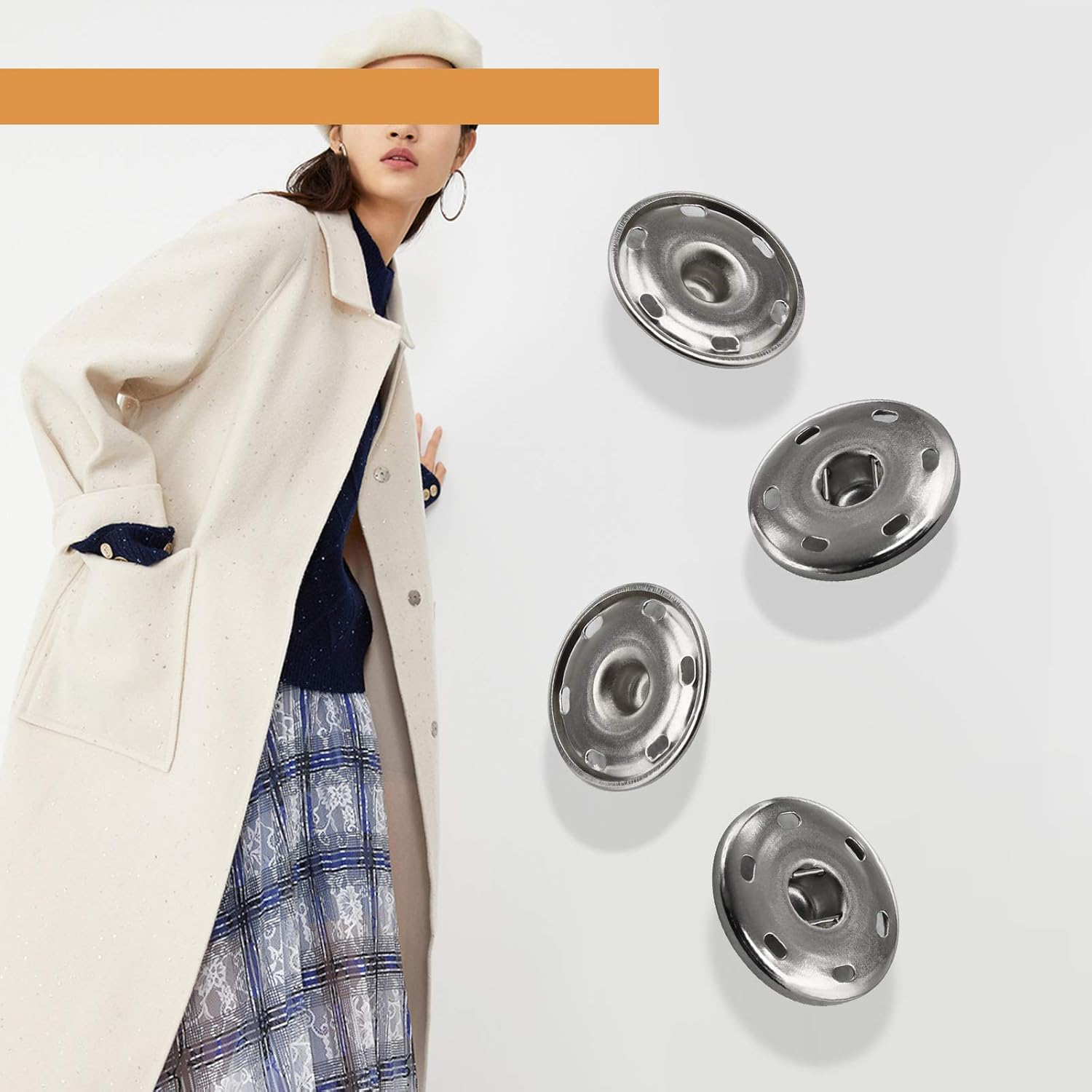 SING F LTD 20 Sets Sew-On Snap Fasteners Sewing Press Studs Buttons for Clothing Woolen Coats Windbreakers Jackets - Bronze/Silver/Black image number 5