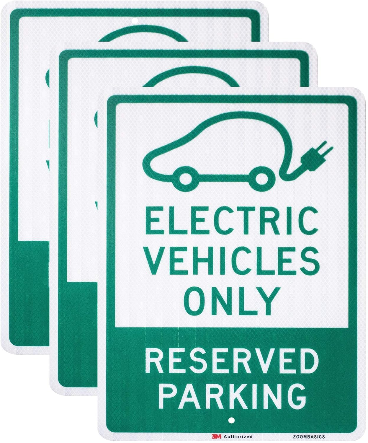3 PACK - EV Parking Sign Electric Vehicle Reserved 12" X 18" 3M Authorized Engineer Grade EG EGP Quality Reflective Durable Laminated Aluminum image number 4