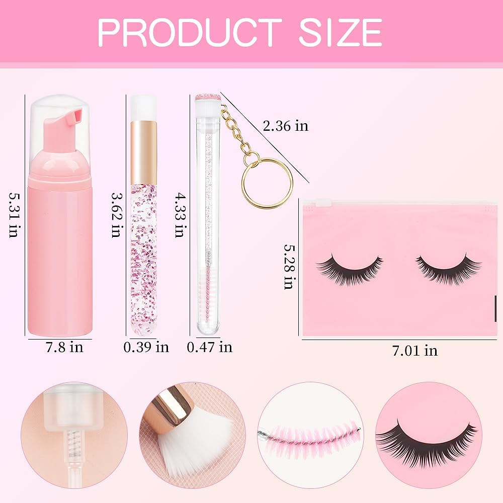Lash Shampoo Brush Set - 10Pcs Crystal Cleansing Brush, 10Pcs Disposable Tube Mascara Wands, 3Pcs Empty Shampoo Bottles for Extensions Aftercare
