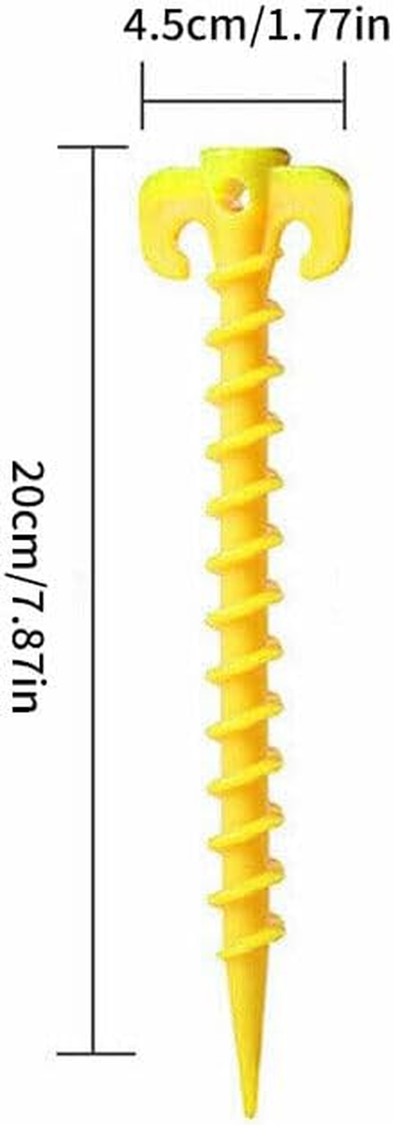 AIMALL 10PCS Screw Tent Pegs Ground Stakes Spiral Nails Plastic Tarp Outdoor Camping- Strong Plastic Ground Nails, Ultra-Light, Rust-Proof - Yellow, 7.87X1.77 Inches image number 3