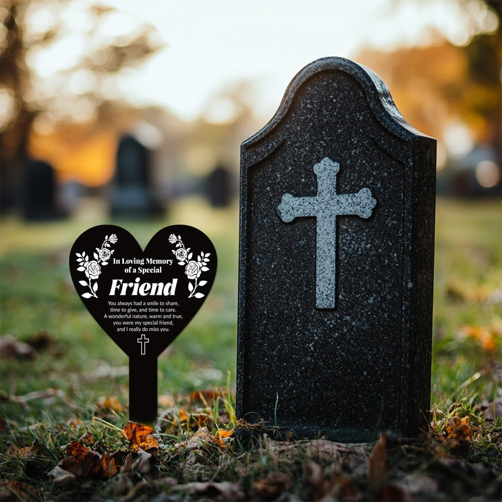 GLOBLELAND Heart-Shaped Flower Branch Garden Stake Memorial Plaque Memorial Stake for the Cemetery Acrylic Grave Stake Waterproof Condolences Garden Stake for the Yard Grave Cemetery