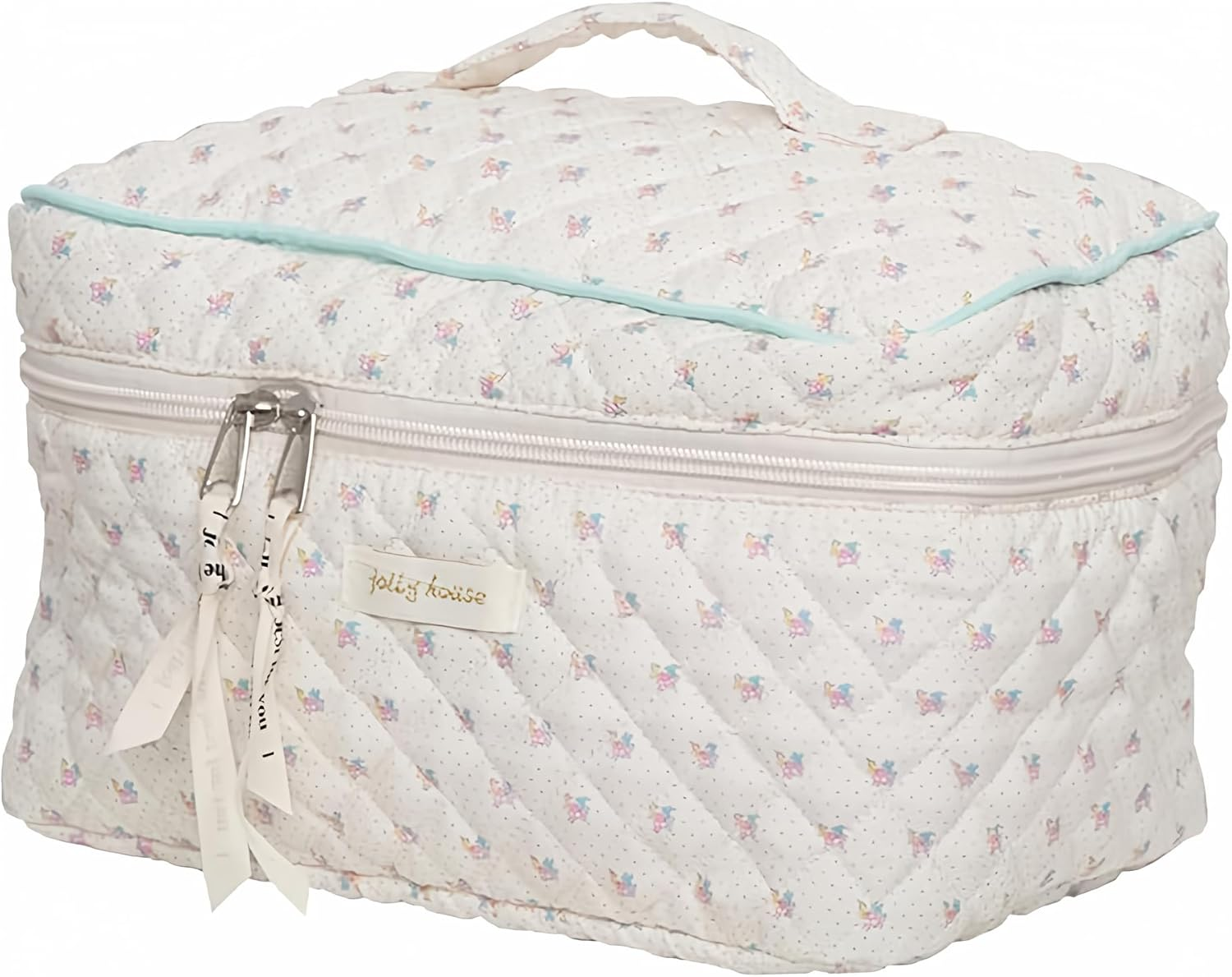 Makeup Bag Floral Cotton Large Travel Cosmetic Quilted Pouch Coquette Aesthetic Toiletry for Ladies Girl Multifunction Storage Bag, Beige, (YJL-DRLSHHZB-01)