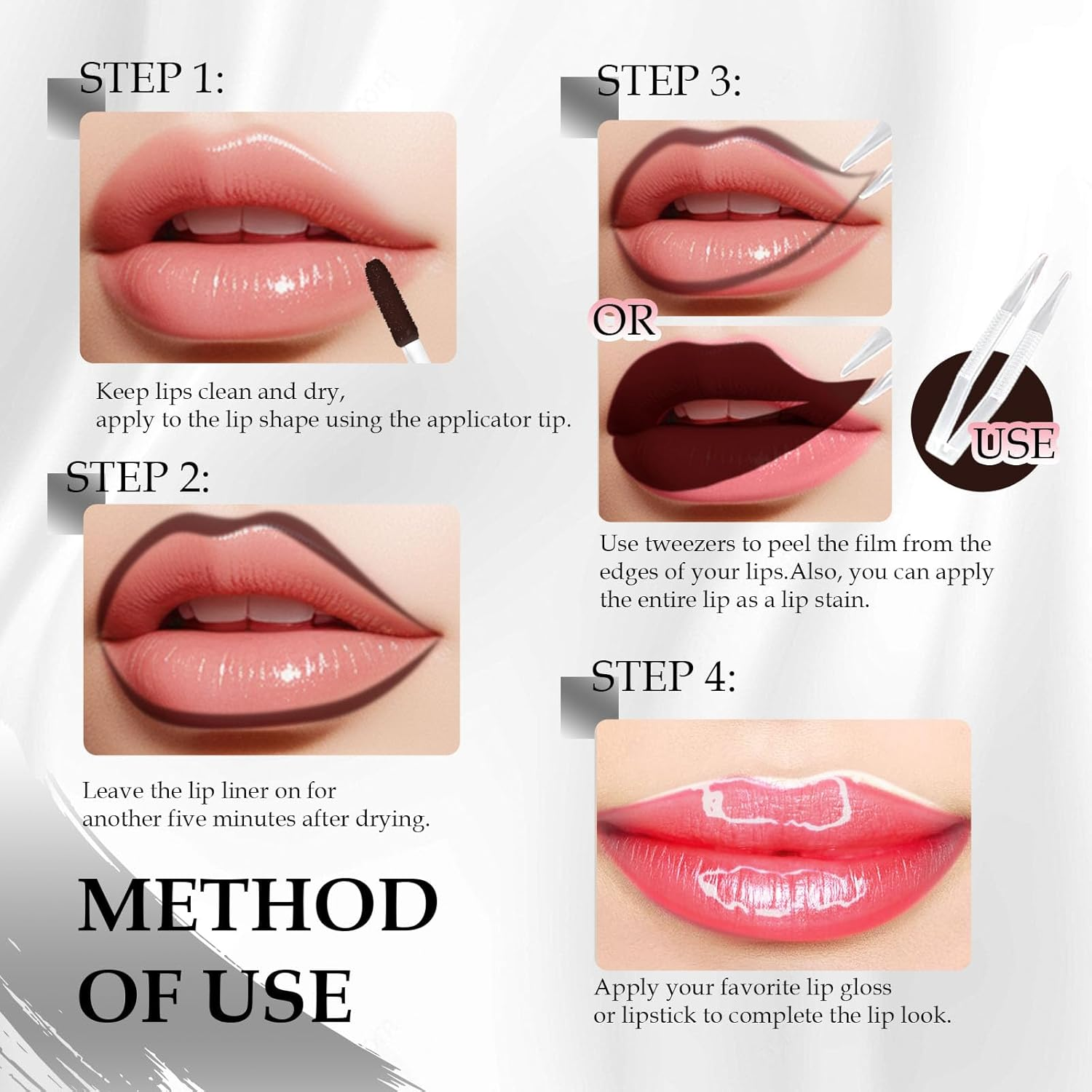 DAGEDA Peel off Lip Liner Stain, Tattoo Lip Liner Peel off Lip Stain with Tweezer, Transfer Proof, Waterproof, Long Lasting Lip Stain, Highly Pigmented Matte Finish Lip Tint Stain (Romance) - Sweet image number 2