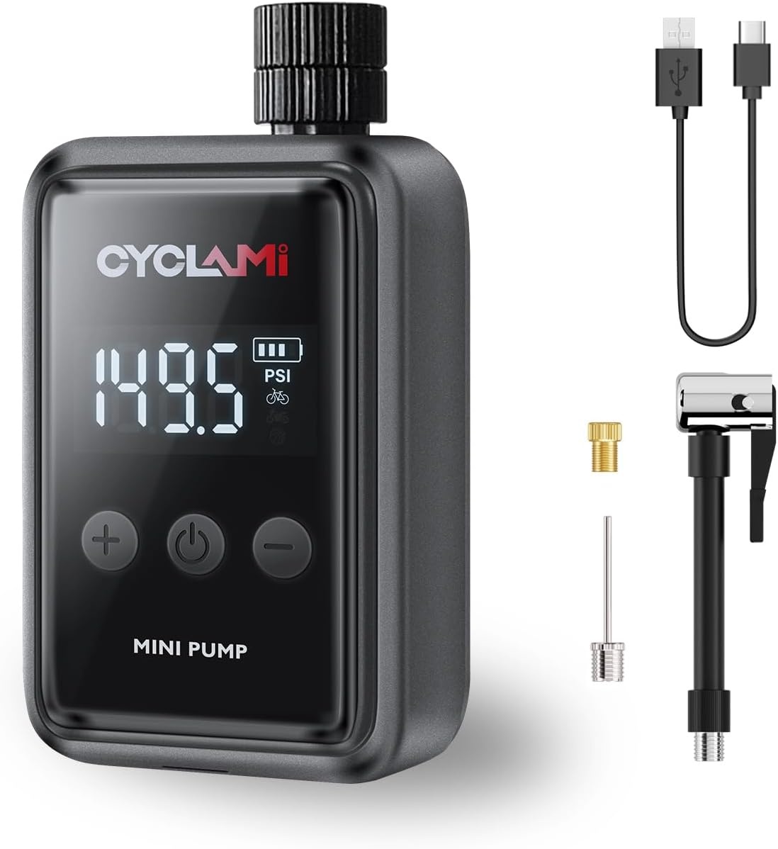 Electric Bike Pump, CYCLAMI Mini Bike Pump 150 PSI Electric Bicycle Air Pump with Digital Pressure Gauge Inflator Portable Air Compressor Presta/Schrader Valve image number 5