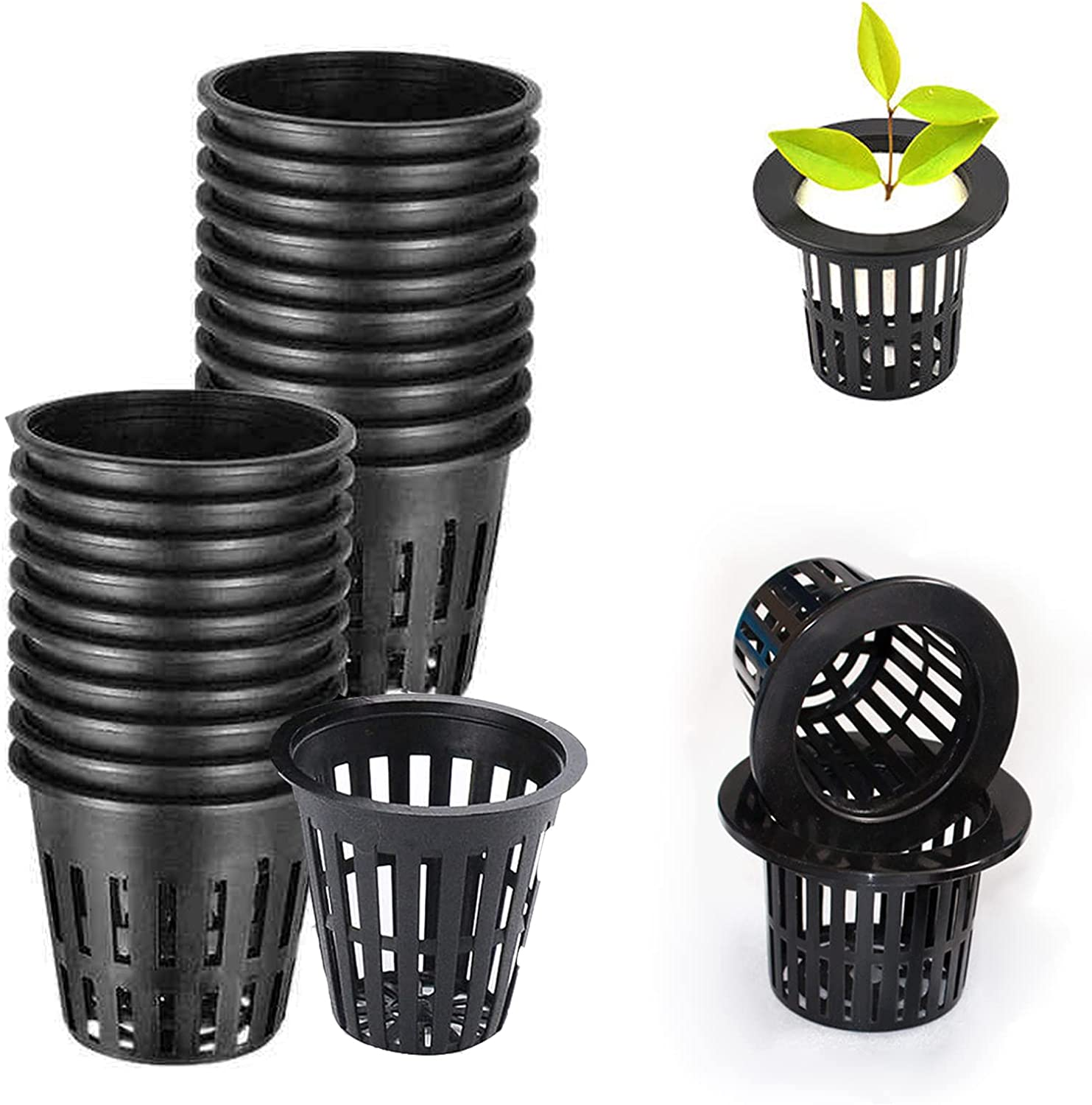 Net Pots 50 Packs Garden Mesh round Net Cups, Duty Wide Lip Bucket Basket Pot Cups Plant Cups for Hydroponic Systems Aquaponics image number 3