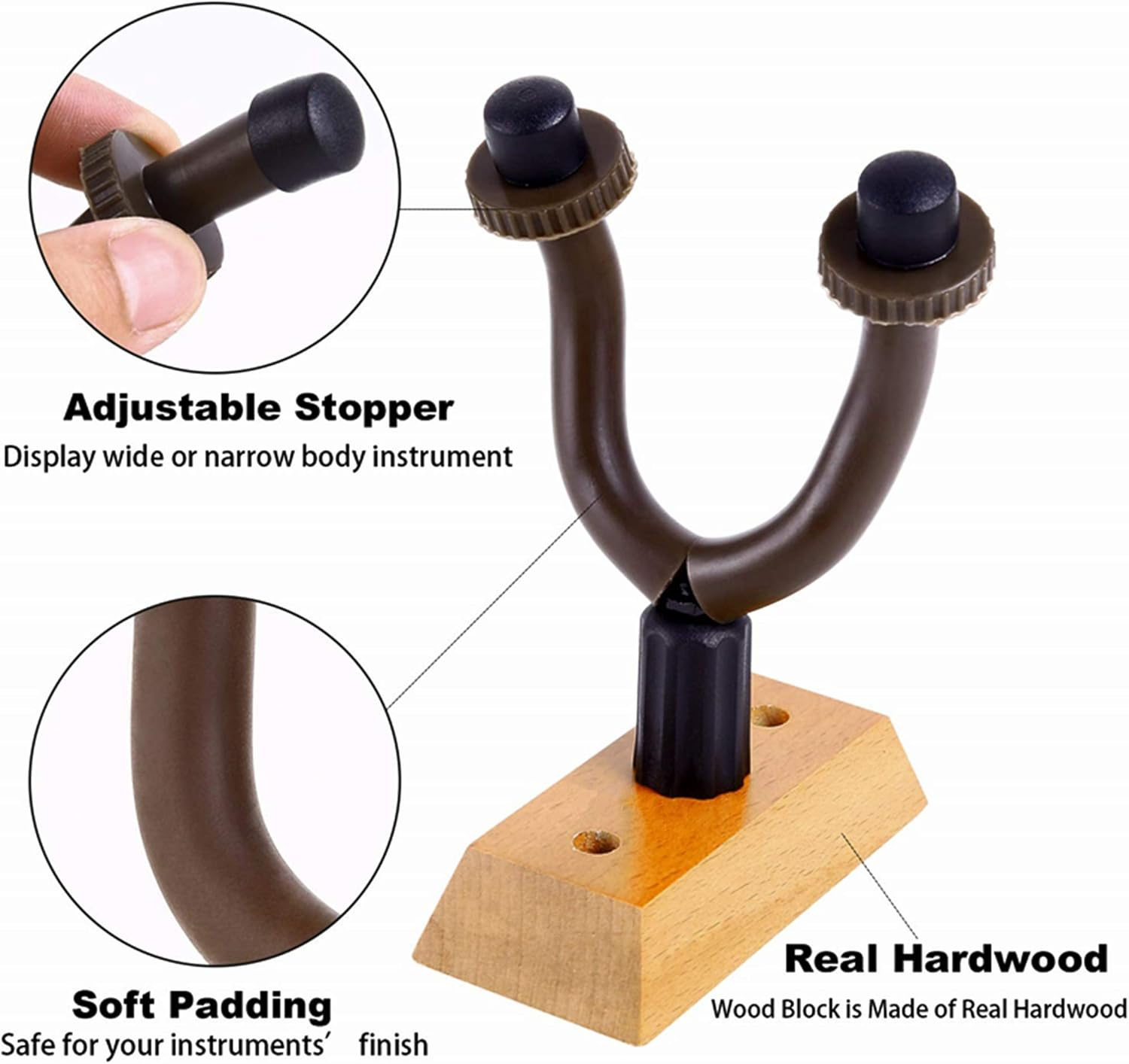 Guitar Wall Mount 6 Pack, Hardwood Guitar Hanger Wall Hook Holder Stand Display with Screws - Easy to Install - Fits All Size Guitars, Bass, Mandolin, Banjo, Ukulele