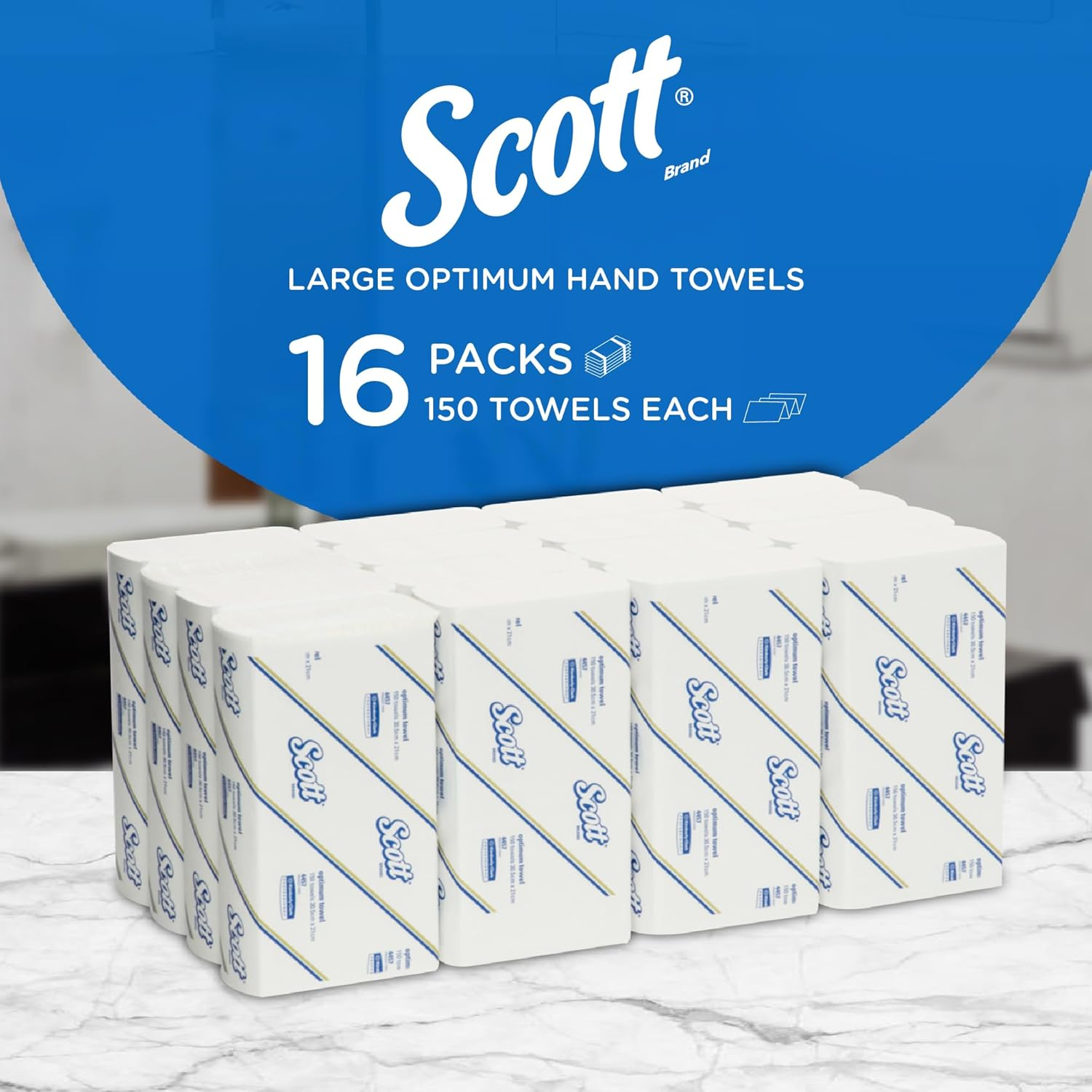 SCOTT&reg; Large Optimum Hand Towels (4457), Folded Paper Towels, 16 Packs / Case, 150 Hand Towels / Pack (2,400 Towels) image number 2