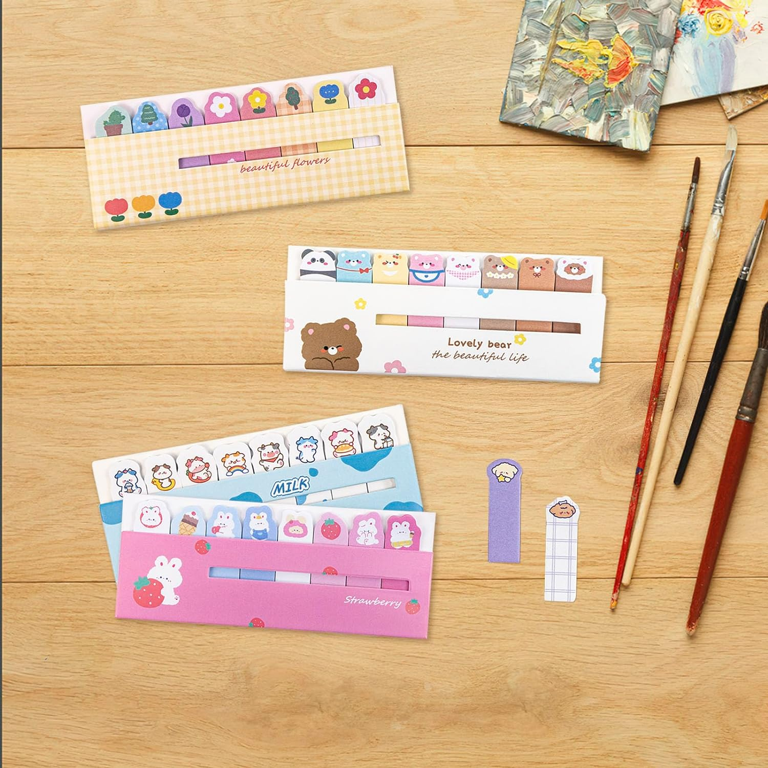 16 Pack Cute Sticky Notes, Animals Plant Foods Mini Self-Stick Index Tabs, 8 Styles Bookmarks Memo Pad Sticky Note for Office School, 1920 Sheets image number 3