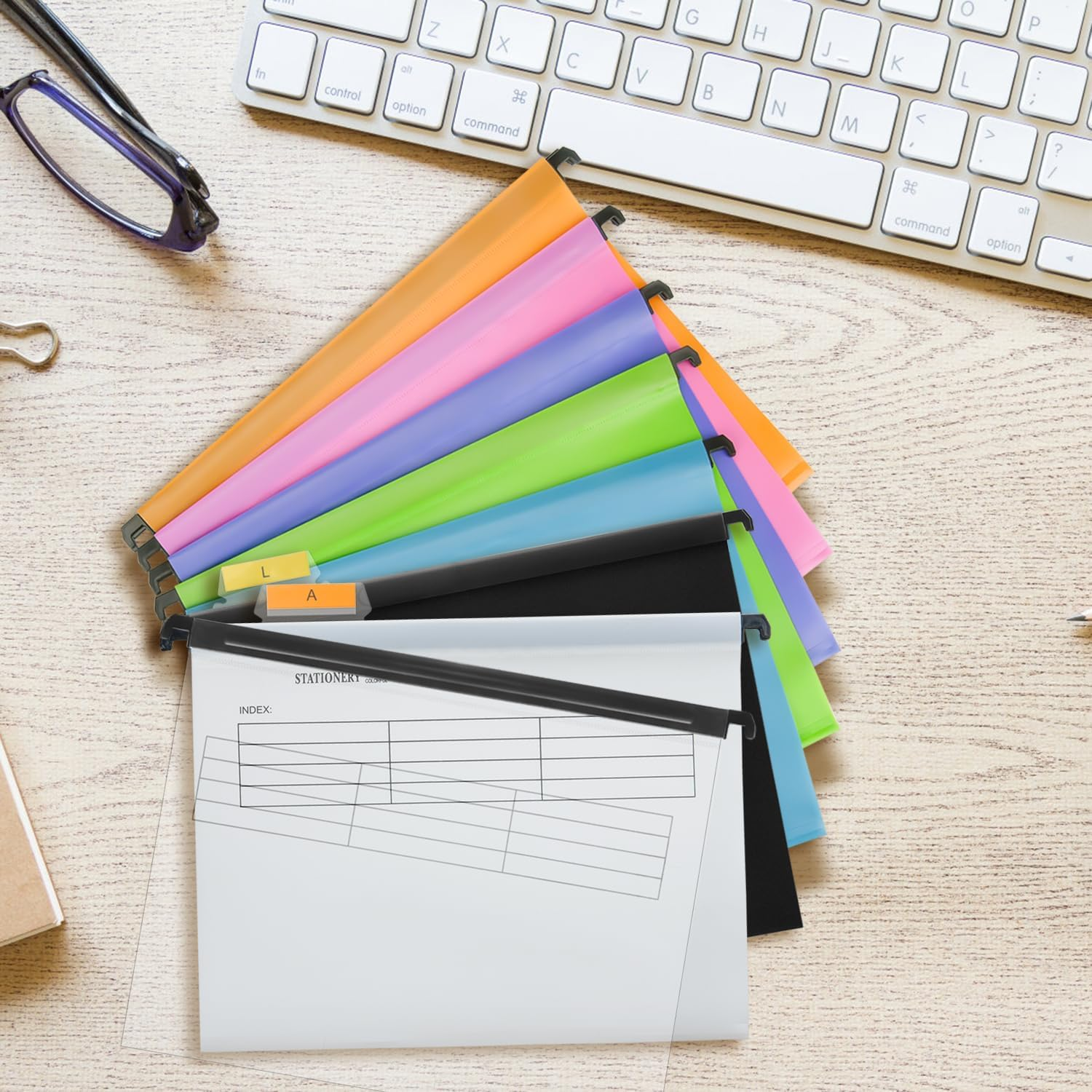 20PC White PP Filing Cabinet A4 Suspension Files Hanging Files Folders with Tabs and Inserts, Filing Cabinet Haning File for Office School Desktop File Storage, File Classification (White) image number 5