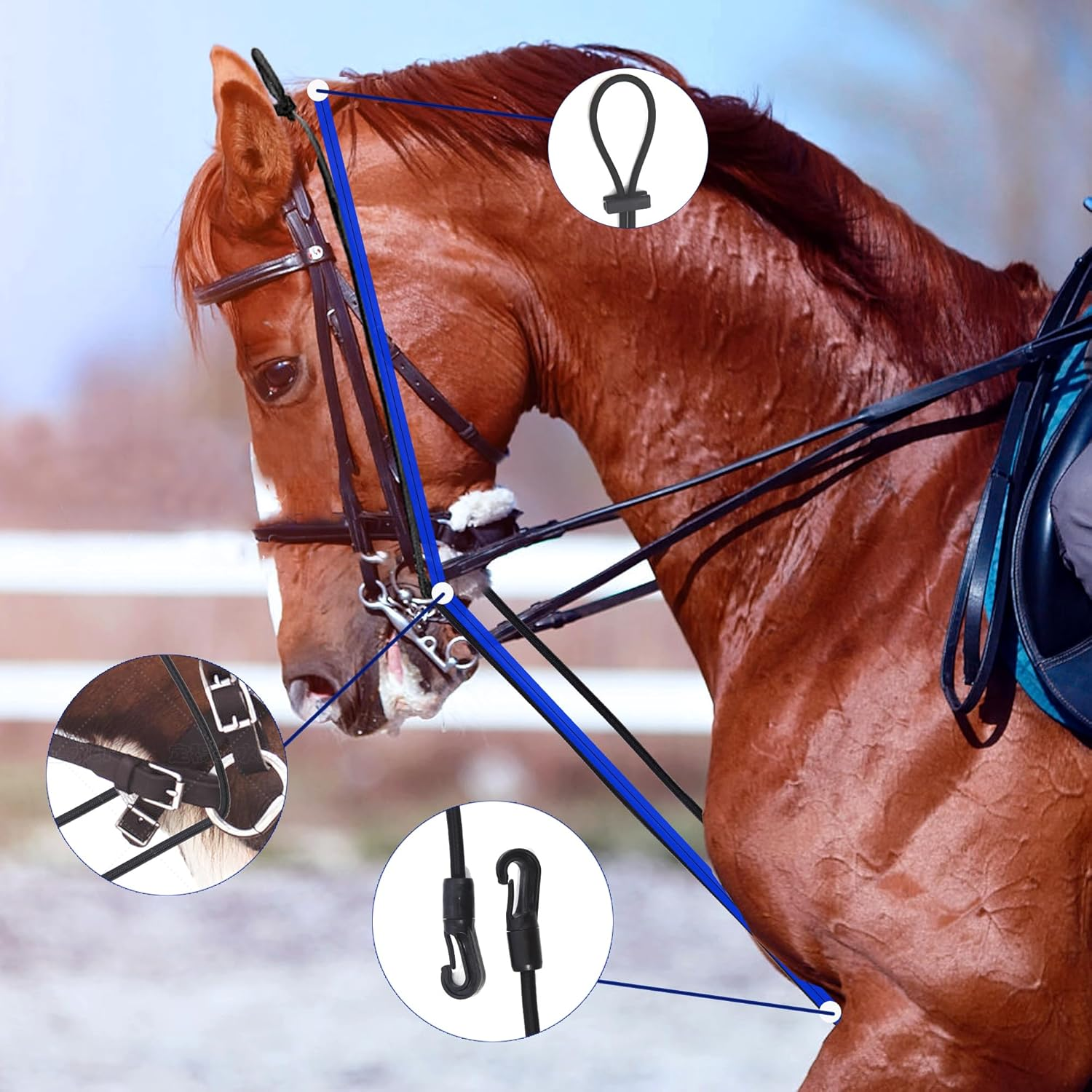 Extra Long 13Ft Horse Rein Elastic Neck Stretcher Adjustable Rope Bungees for Horse Training Aid Alternative to Side Reins 4 Meters image number 4
