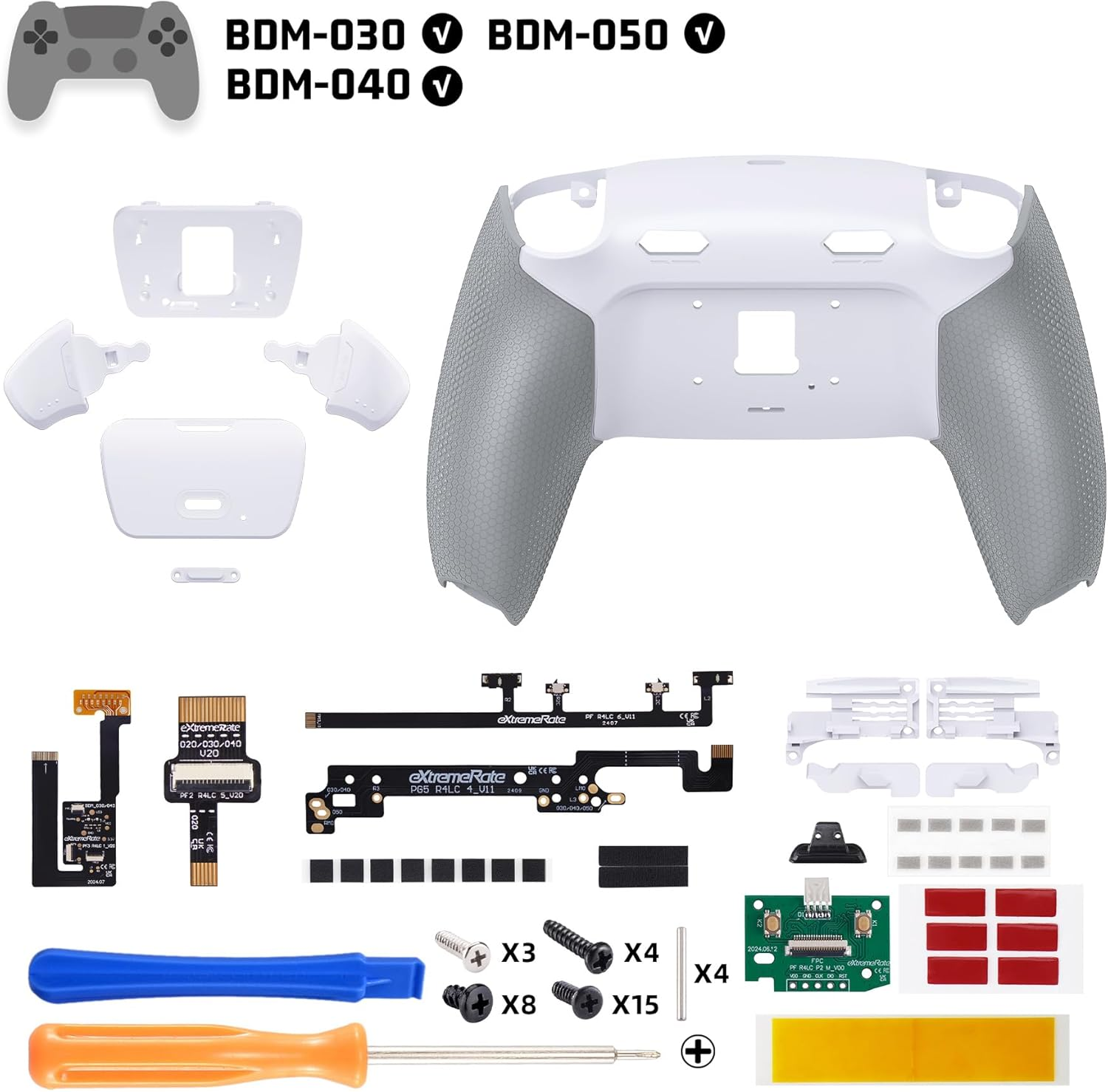 Extremerate Rise plus MAX Back Paddles Kit with Clicky Trigger Stops & Rubberized Grip for PS5 Controller BDM-030 040 050, Remappable Back Buttons Kit for PS5 Controller - White Gray - NO Controller image number 2